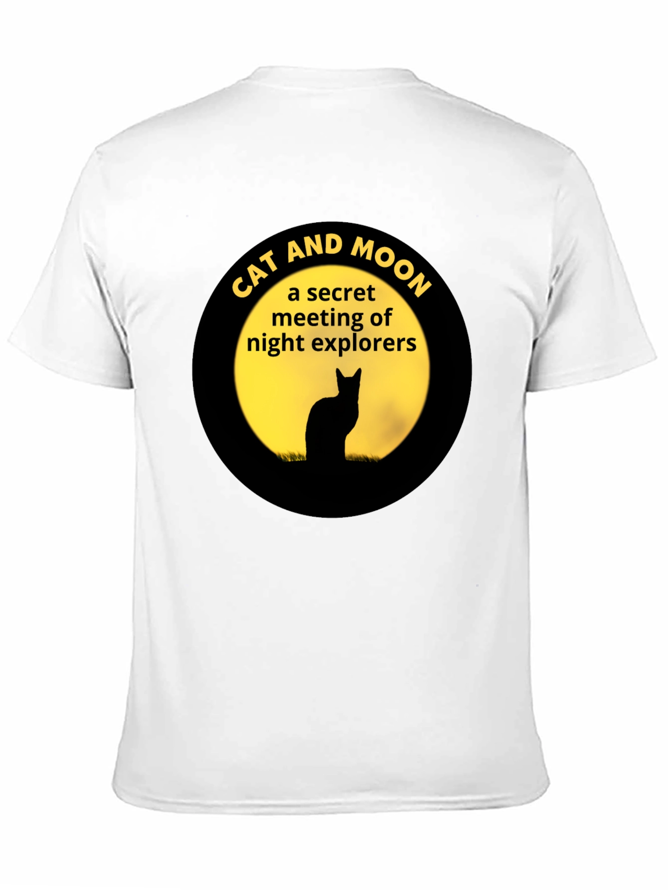 Cat and Moon Night Explorers Black T-Shirt