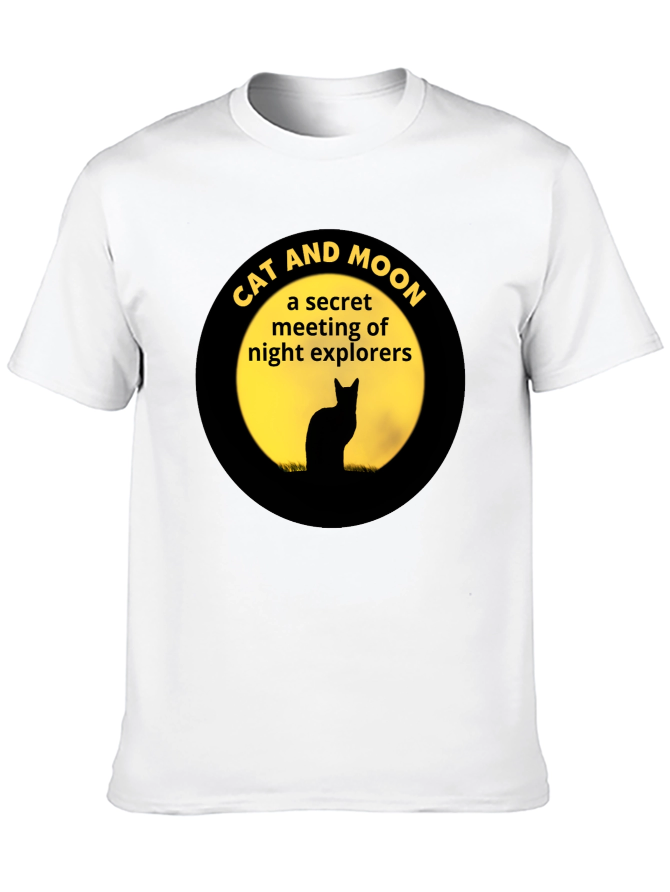 Cat and Moon Night Explorers Black T-Shirt