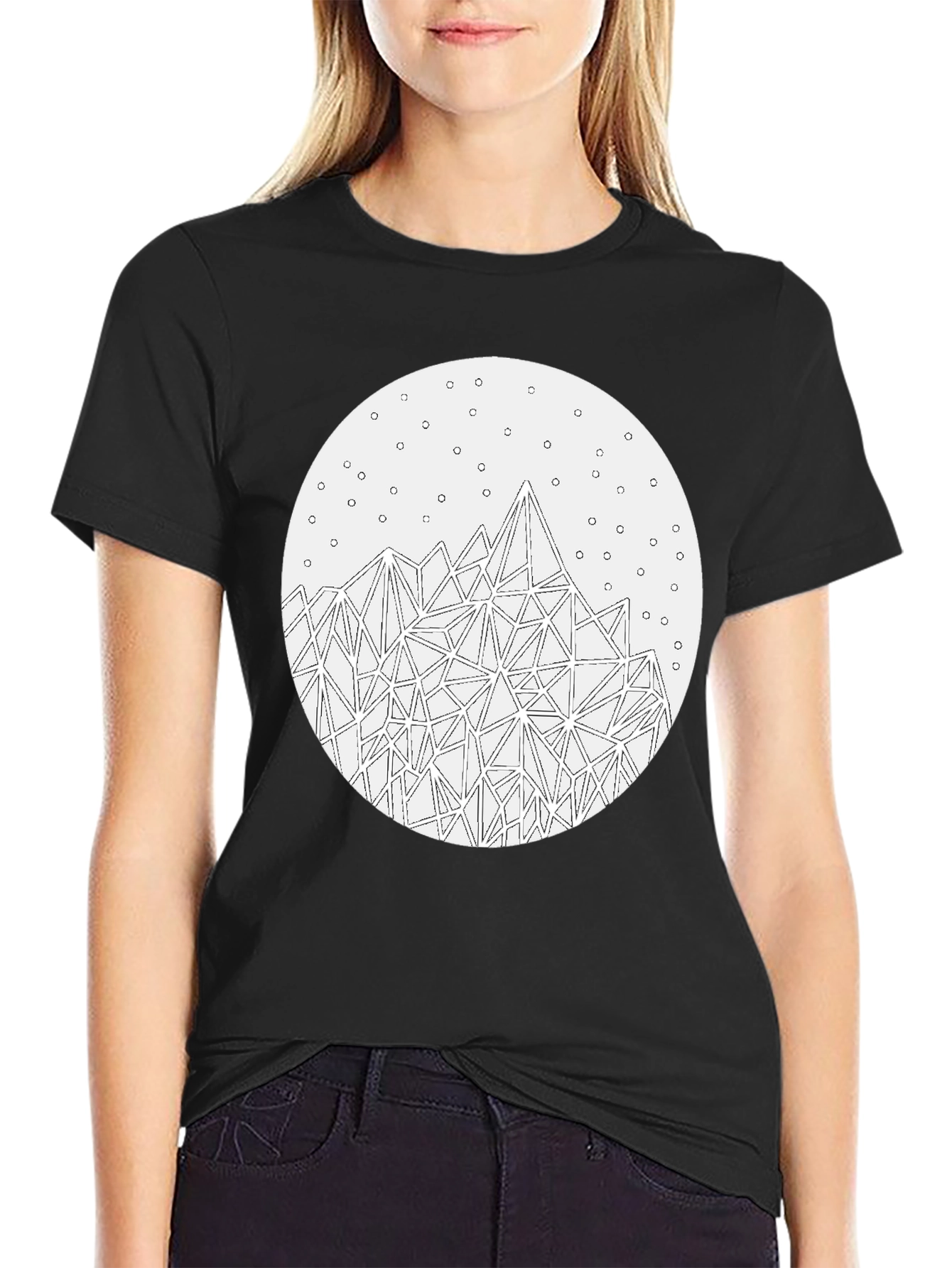 Geometric Mountain T-Shirt - Stylish Black Tee