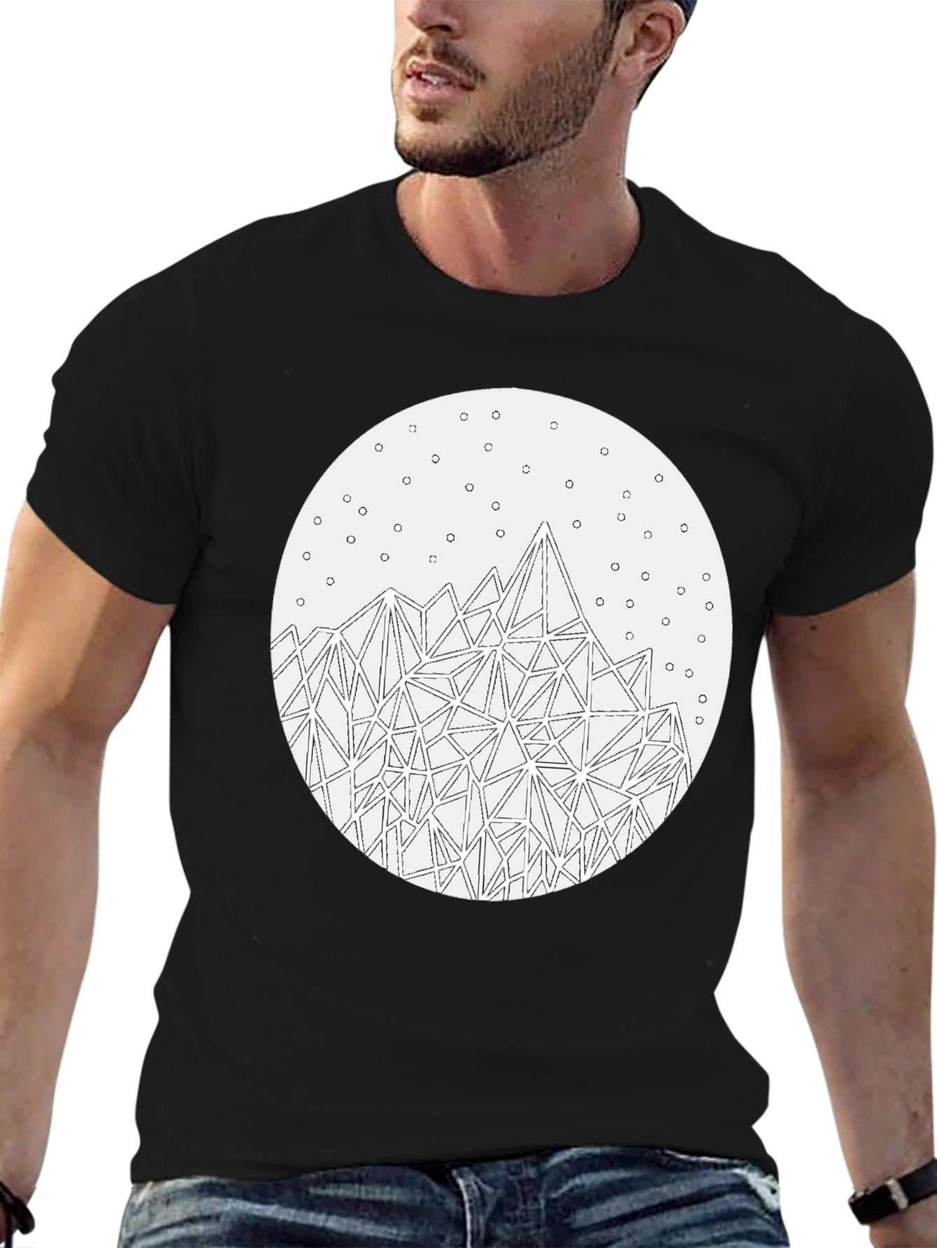 Geometric Mountain T-Shirt - Stylish Black Tee