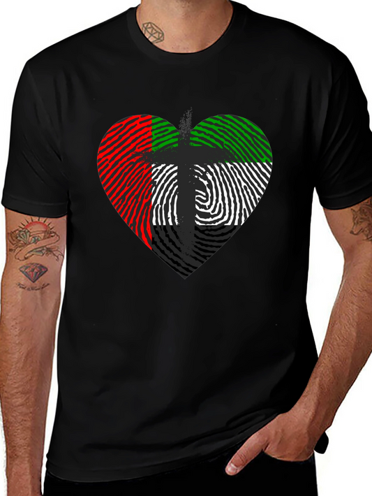 UAE Flag Fingerprint Heart T-Shirt - United Arab Emirates Pride