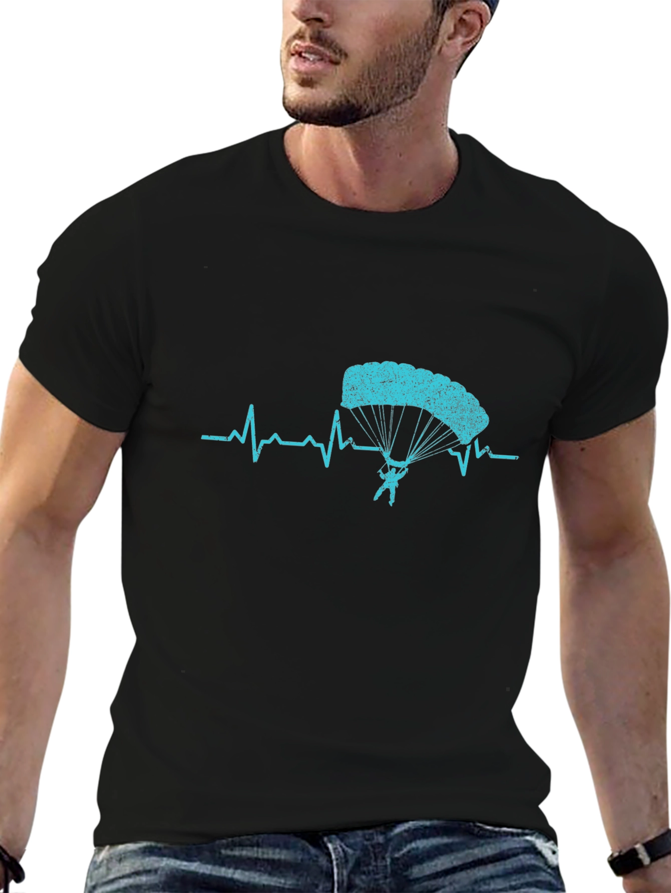 Skydiving Heartbeat T-Shirt - Black