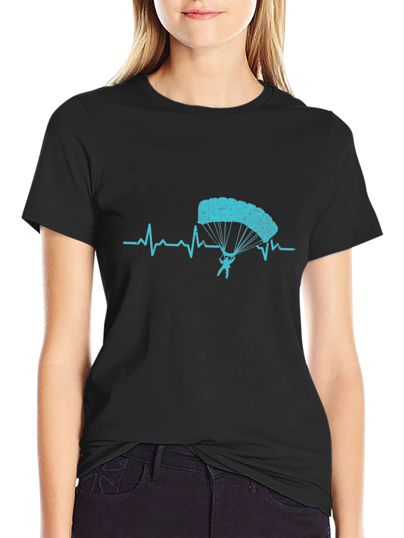Skydiving Heartbeat T-Shirt - Black