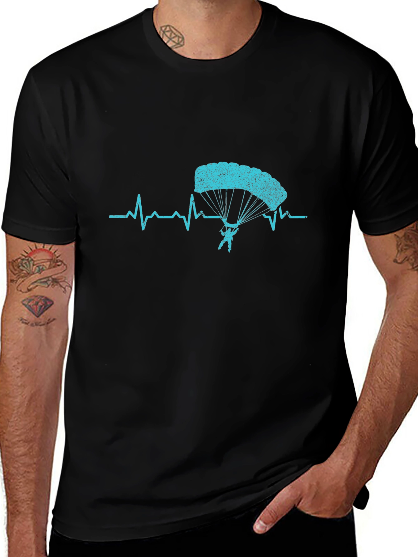 Skydiving Heartbeat T-Shirt - Black