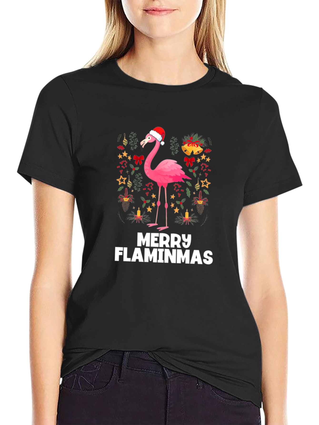 Merry Flaminmas T-Shirt - Festive Flamingo Christmas Tee