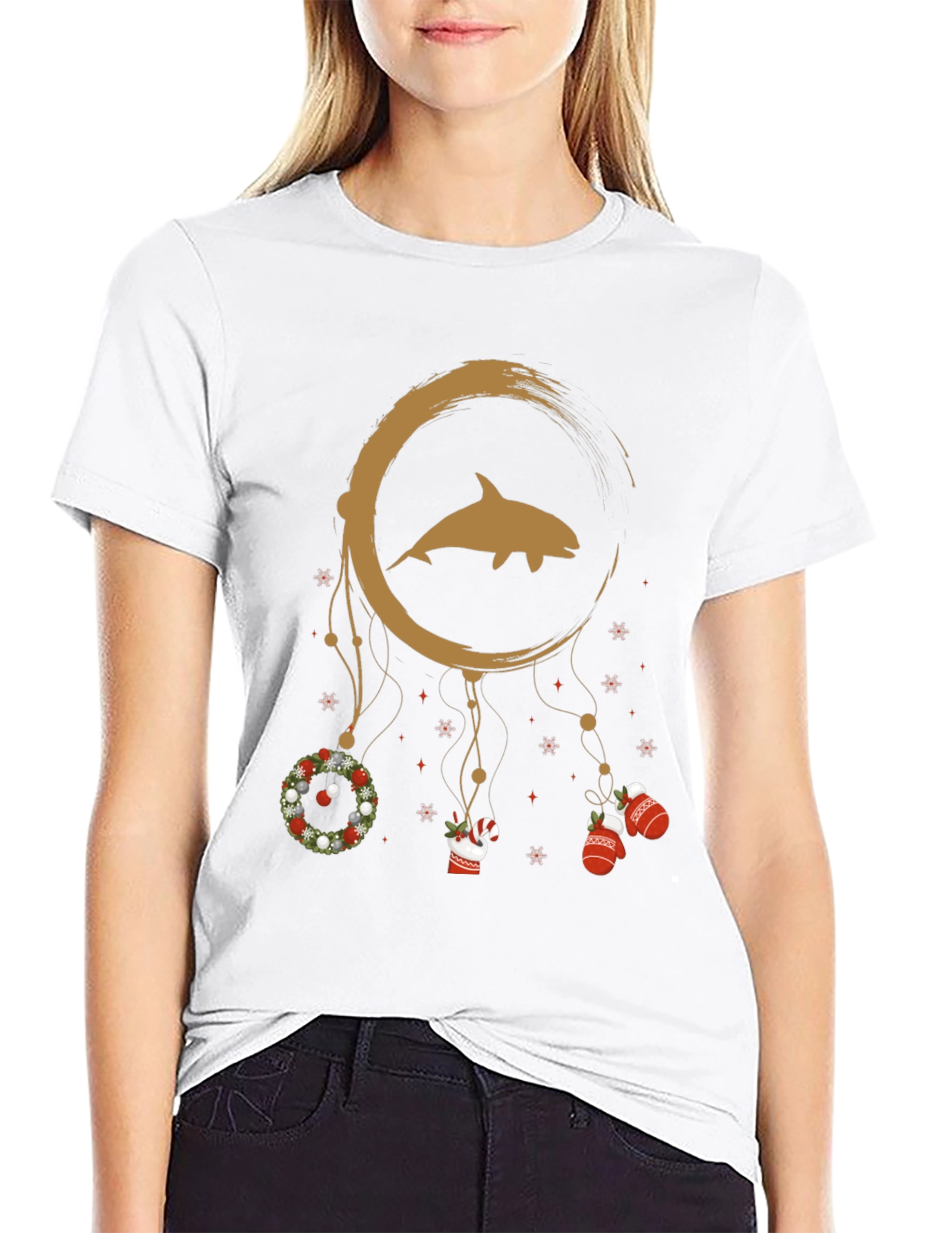 Christmas Dolphin Dreamcatcher Graphic Tee