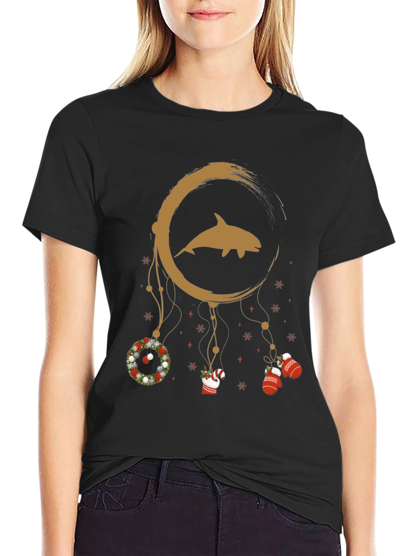 Christmas Dolphin Dreamcatcher Graphic Tee