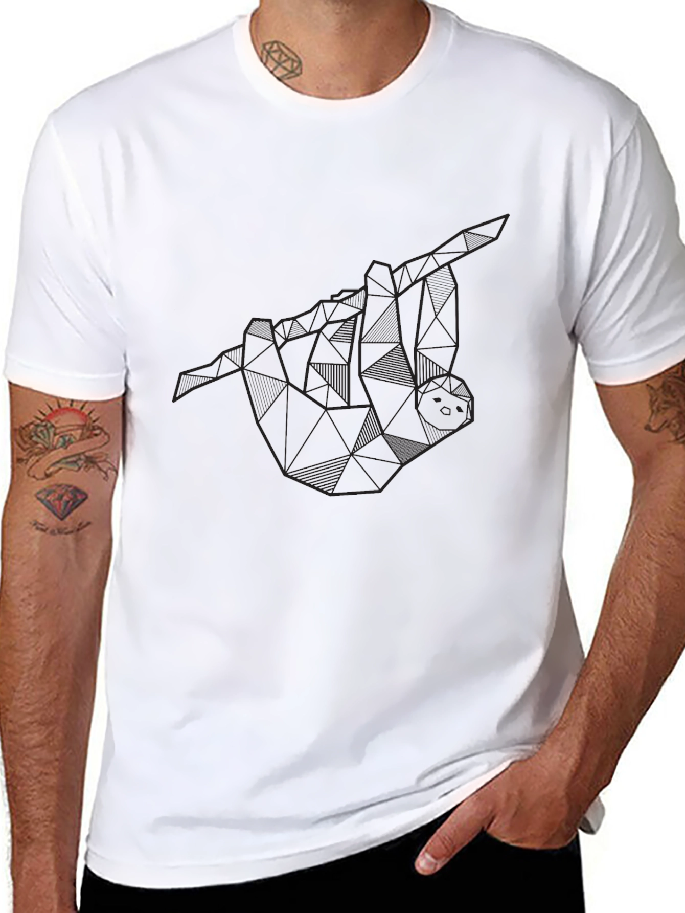 Geometric Sloth Graphic Tee - Relaxed Fit