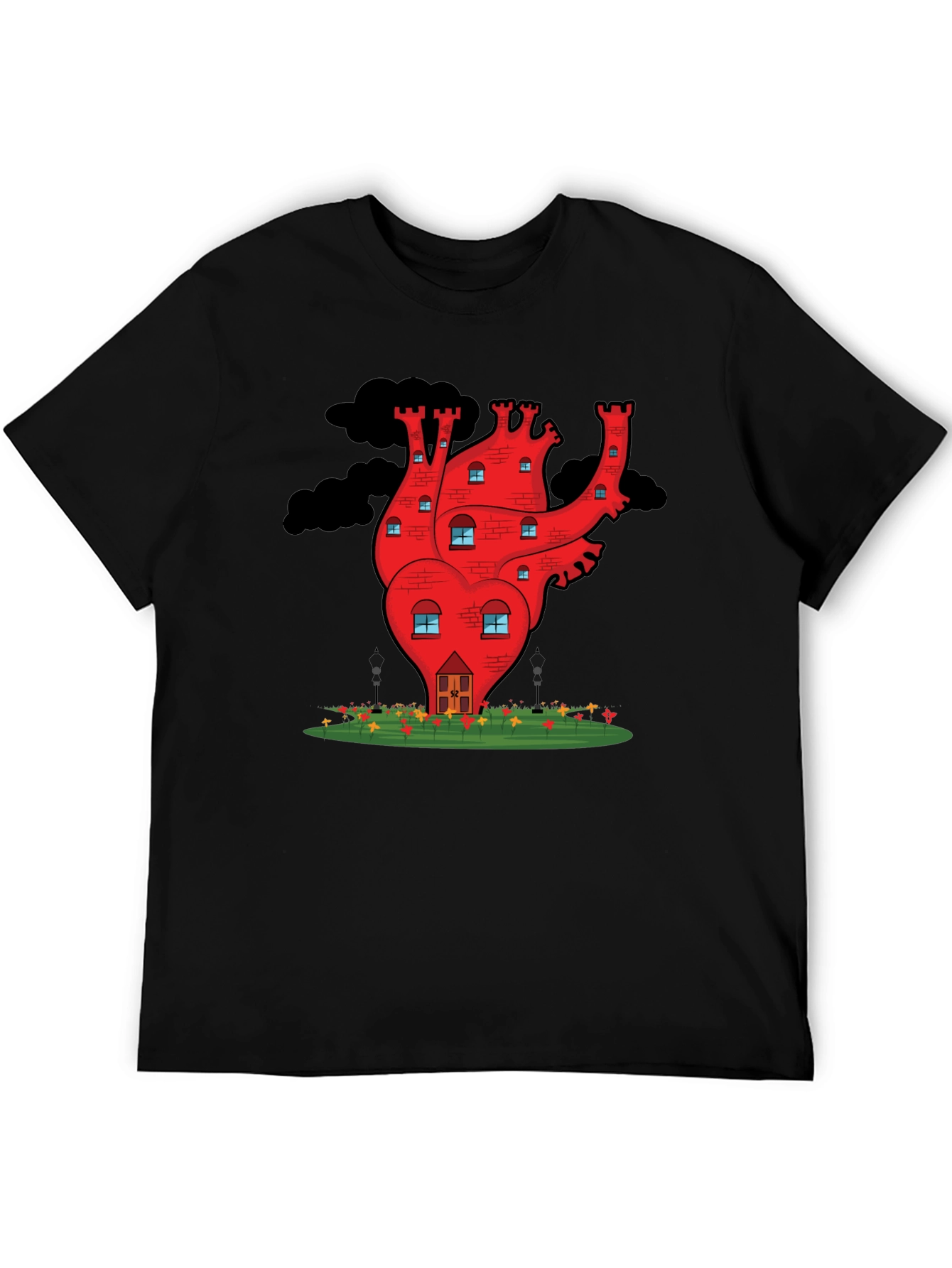 Heart Castle Graphic Tee - Quirky Black T-Shirt