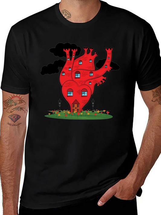 Heart Castle Graphic Tee - Quirky Black T-Shirt