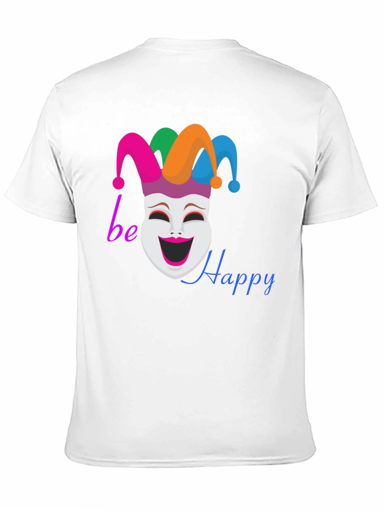 Be Happy Jester Mask Graphic T-Shirt