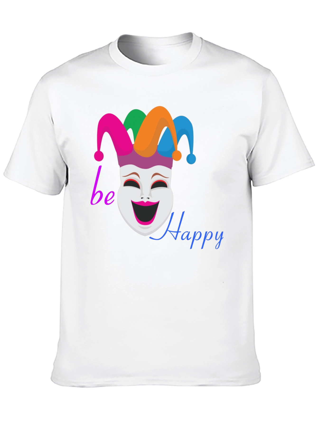 Be Happy Jester Mask Graphic T-Shirt