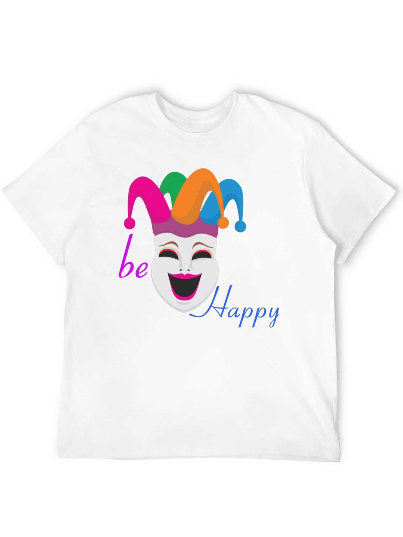Be Happy Jester Mask Graphic T-Shirt