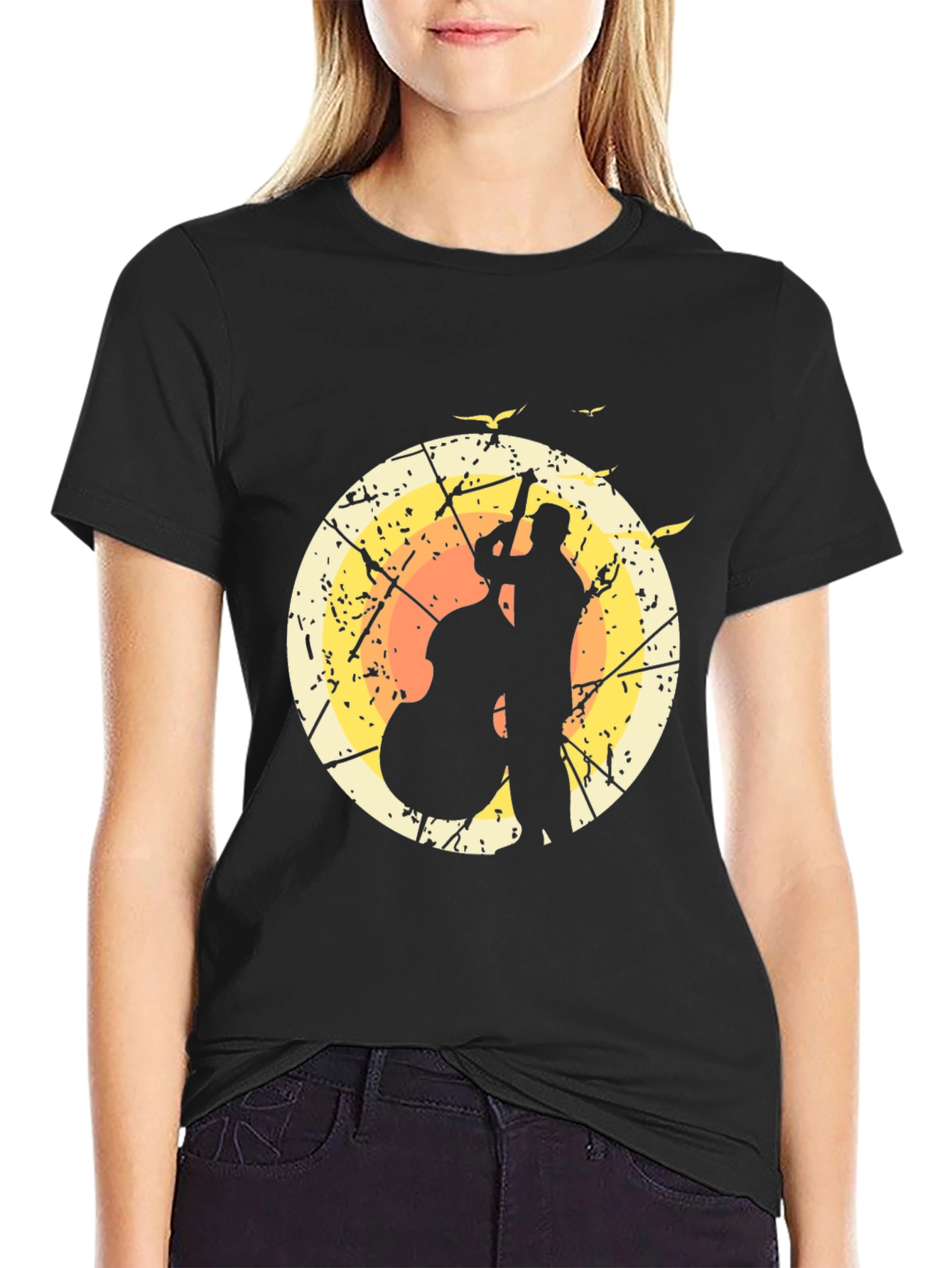 Jazz Bassist Silhouette Graphic T-Shirt