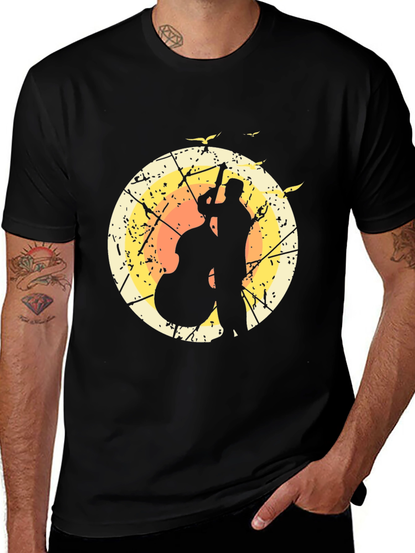 Jazz Bassist Silhouette Graphic T-Shirt