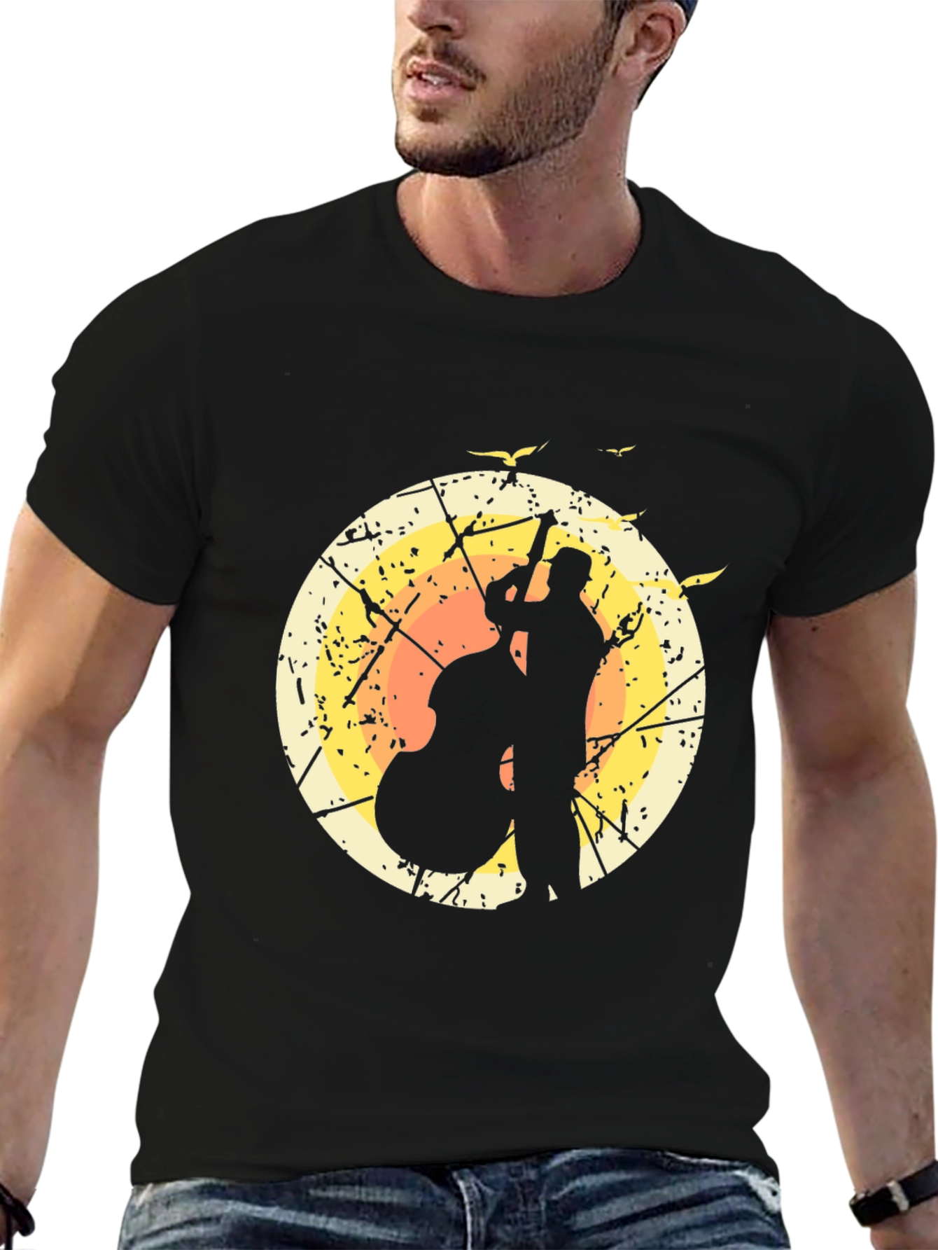 Jazz Bassist Silhouette Graphic T-Shirt