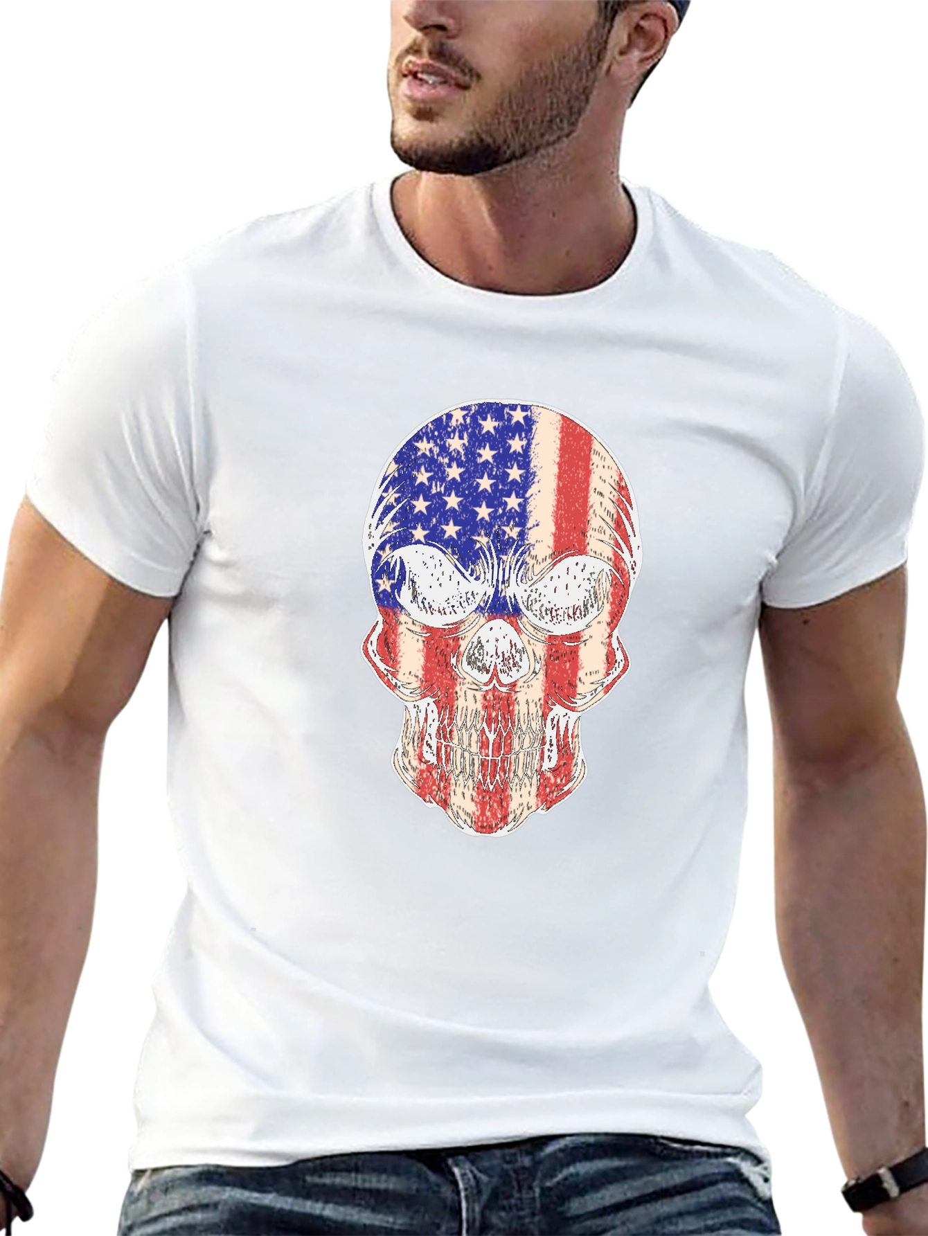 American Flag Skull Graphic Tee - Patriotic Pride