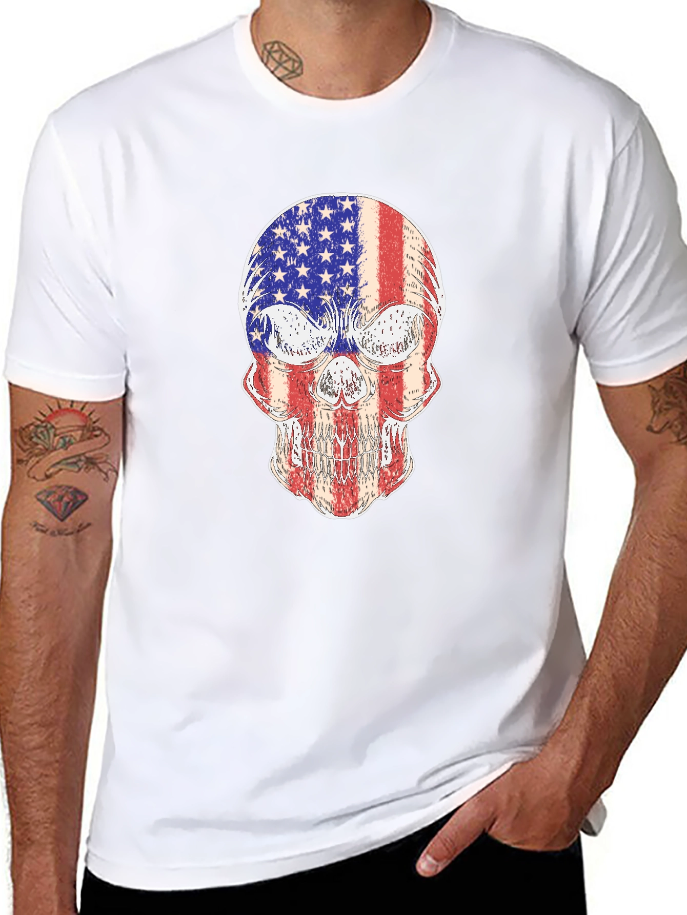 American Flag Skull Graphic Tee - Patriotic Pride