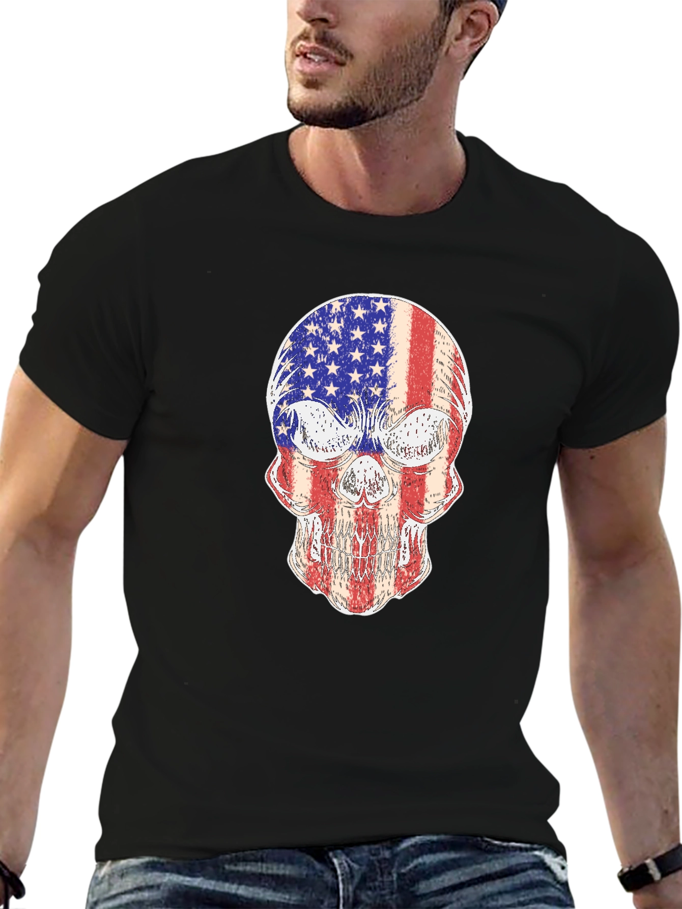 American Flag Skull Graphic Tee - Patriotic Pride