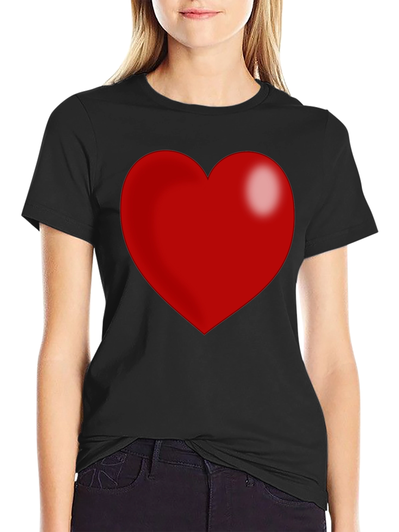 Red Heart Graphic Print Black T-Shirt