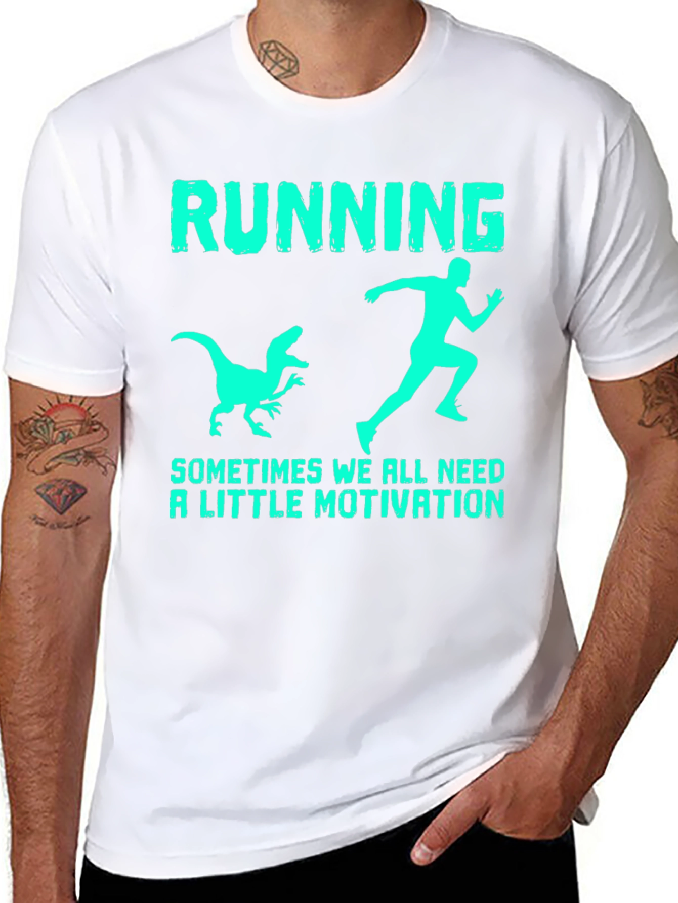 Funny Running T-Shirt: Dinosaur Chasing Motivation