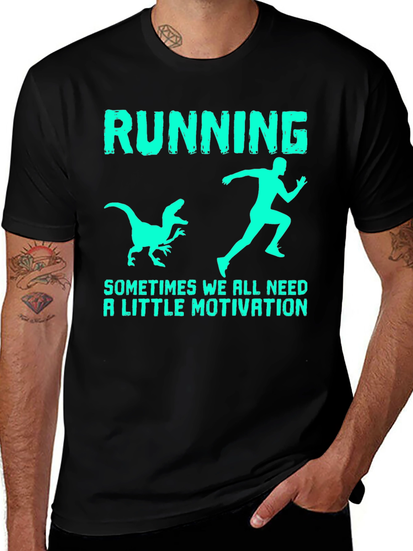Funny Running T-Shirt: Dinosaur Chasing Motivation