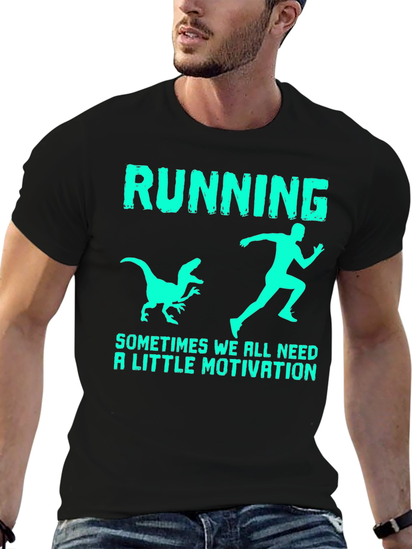 Funny Running T-Shirt: Dinosaur Chasing Motivation