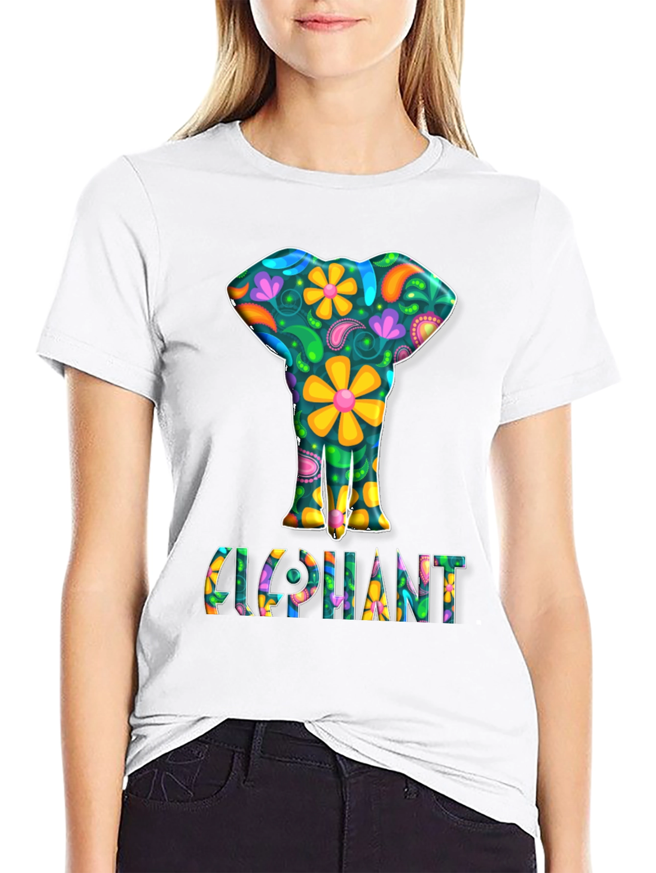 Floral Elephant Graphic Tee - Groovy Style