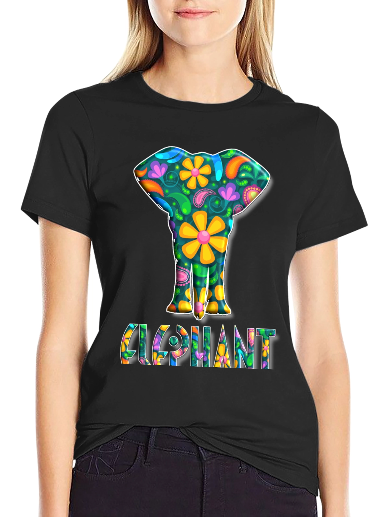 Floral Elephant Graphic Tee - Groovy Style