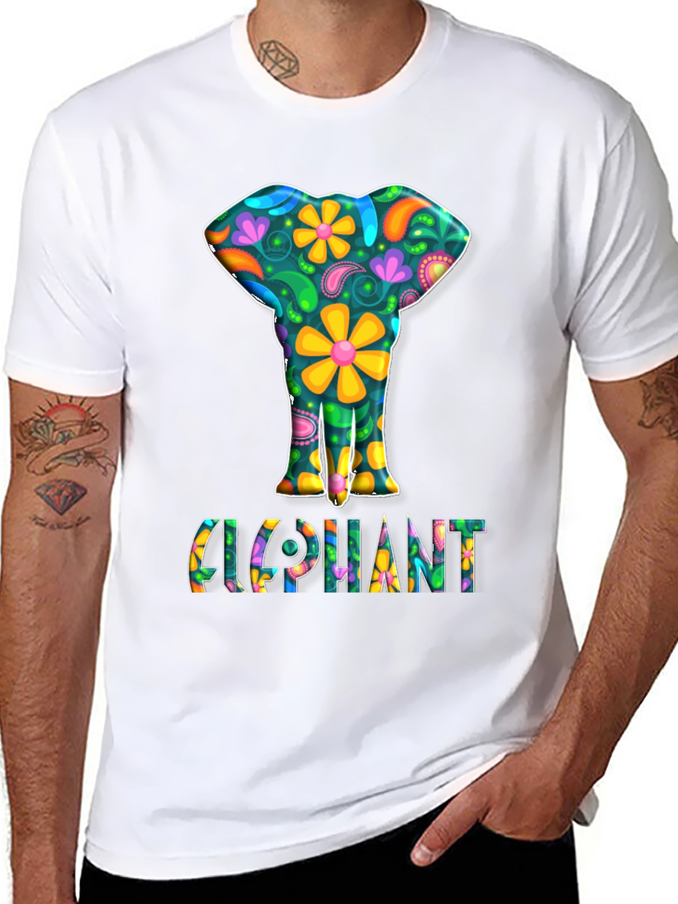 Floral Elephant Graphic Tee - Groovy Style