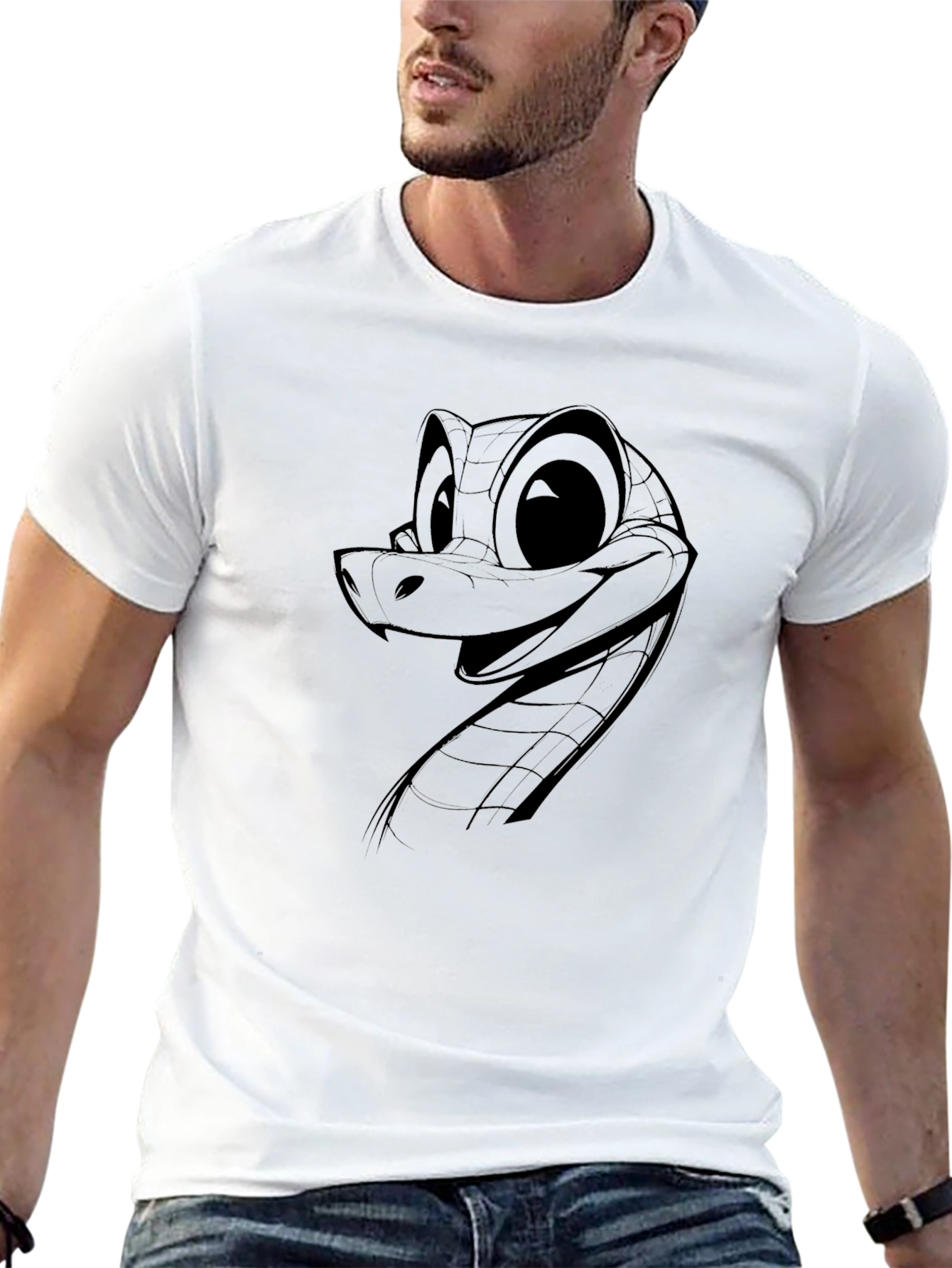 Cartoon Snake Graphic Tee - Black