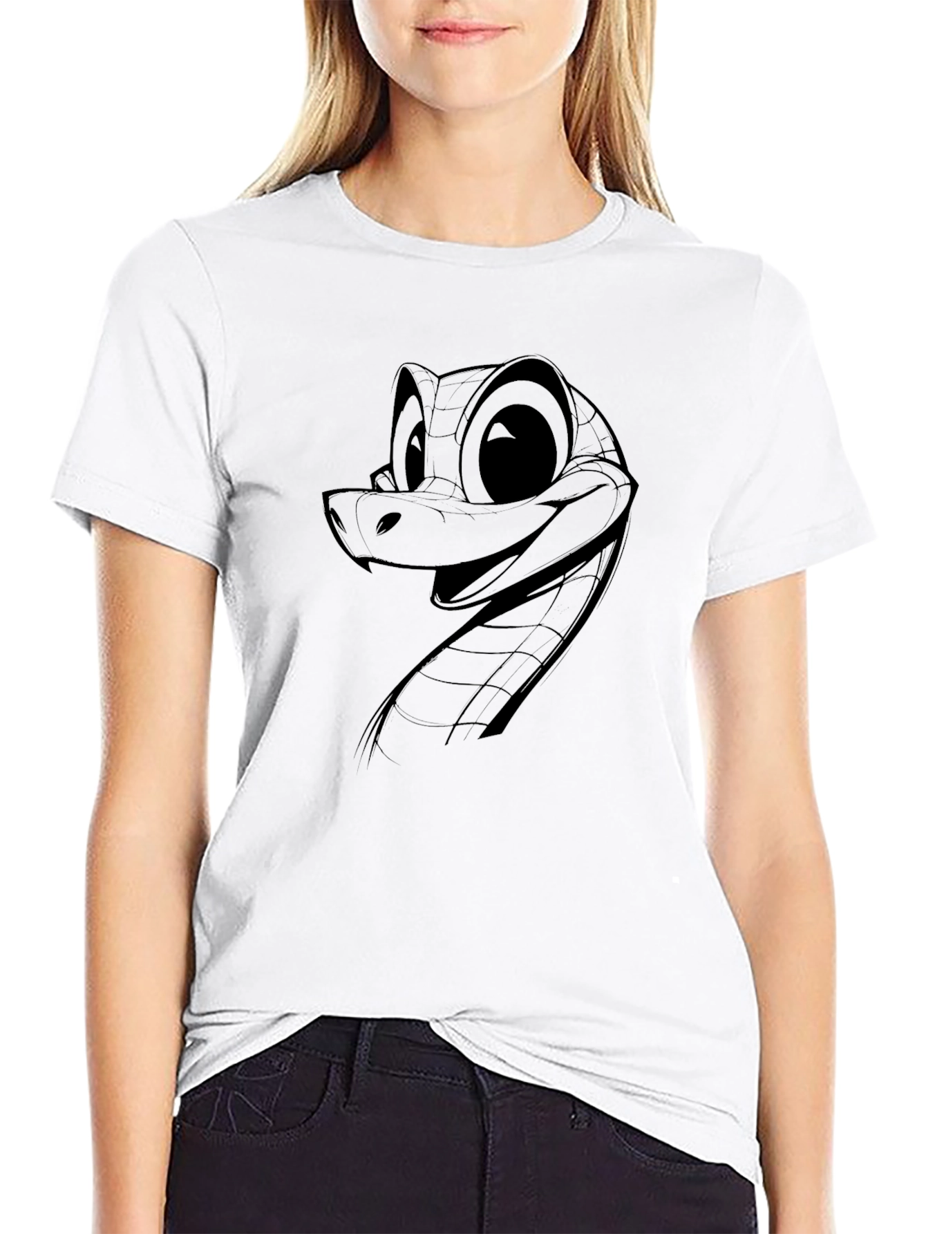 Cartoon Snake Graphic Tee - Black