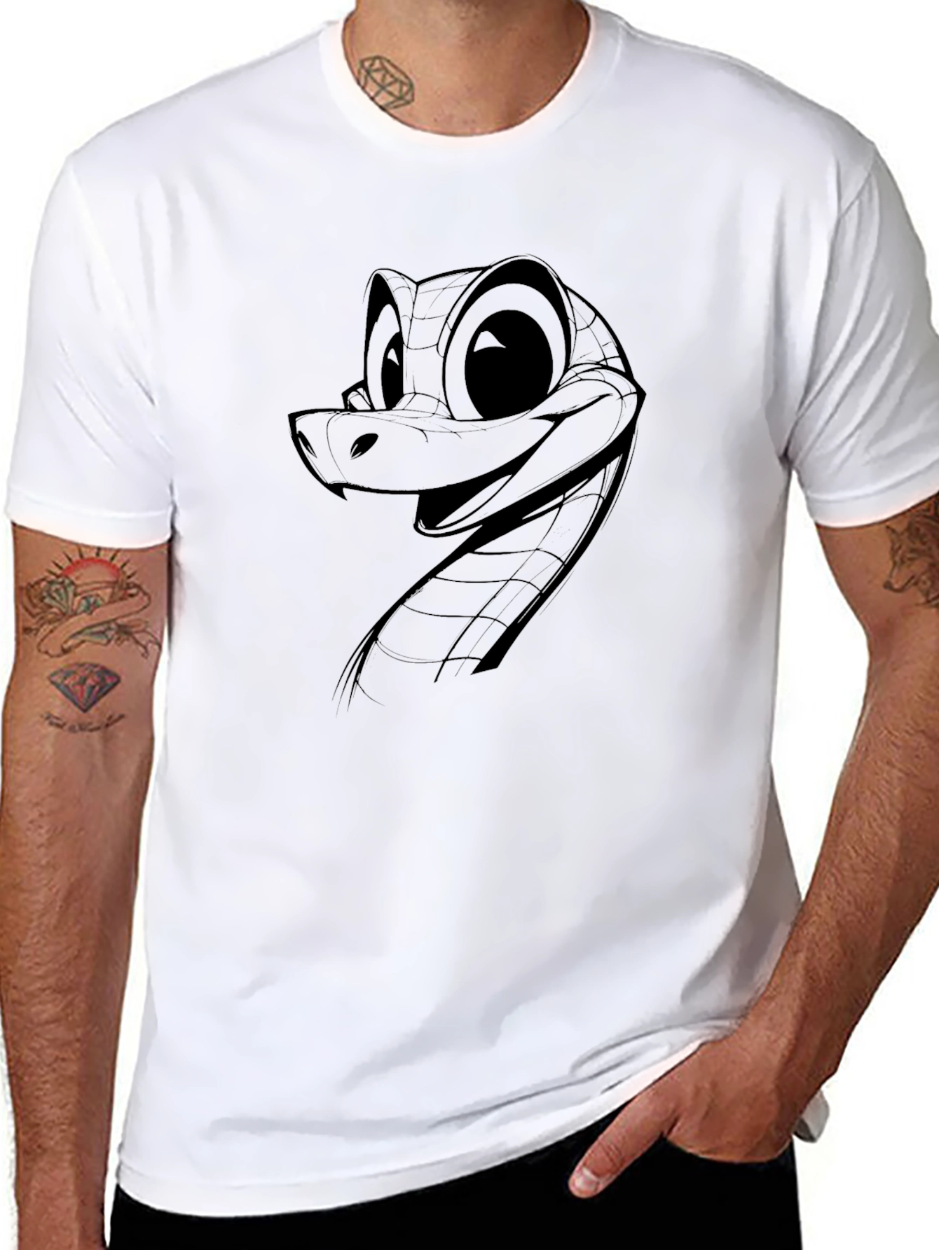 Cartoon Snake Graphic Tee - Black