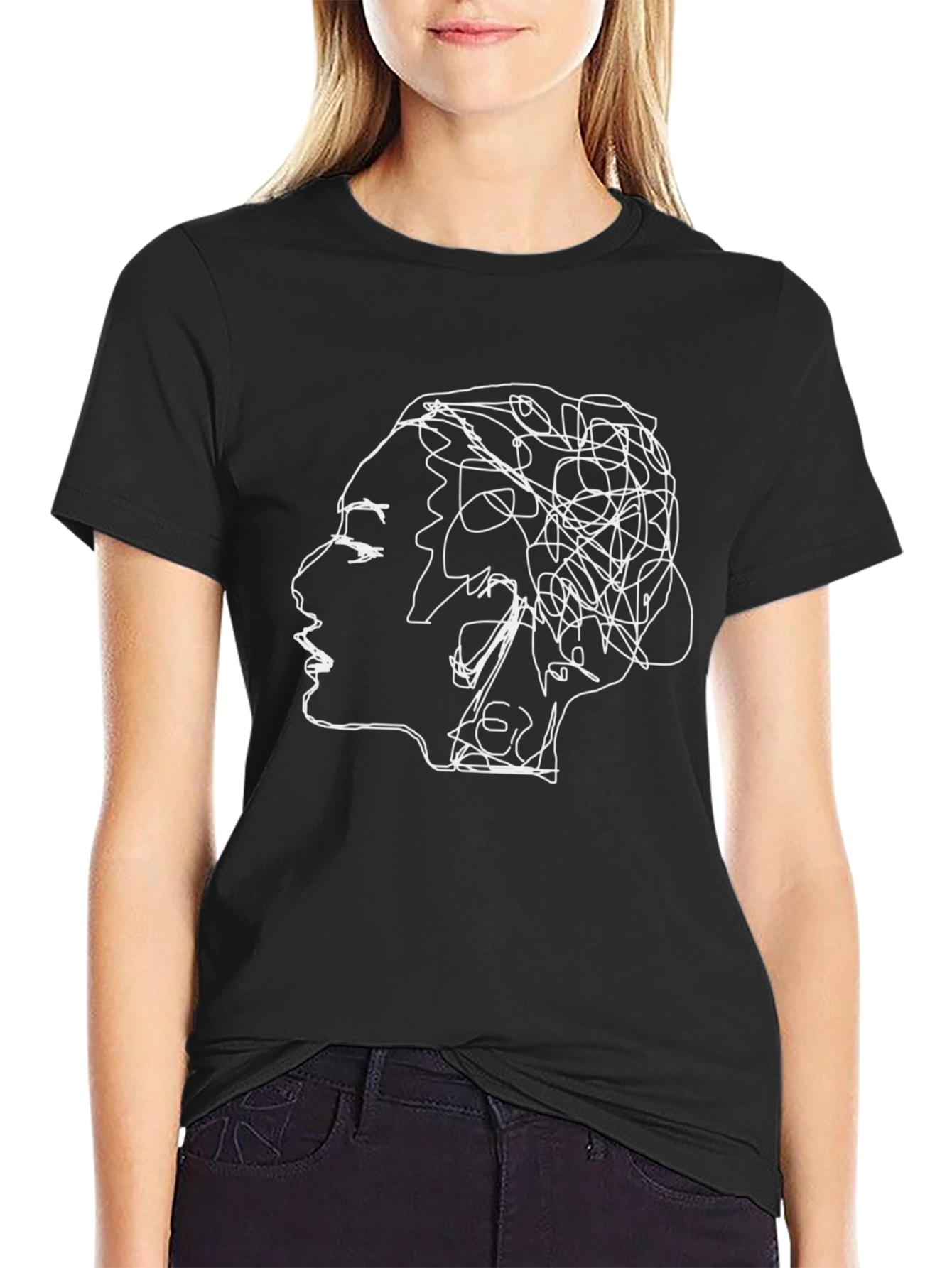 Abstract Line Art Graphic Tee - Unisex Black T-Shirt