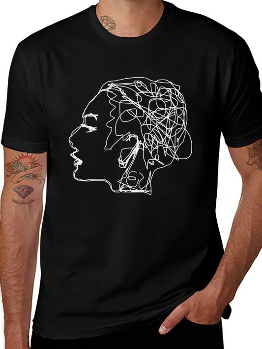 Abstract Line Art Graphic Tee - Unisex Black T-Shirt