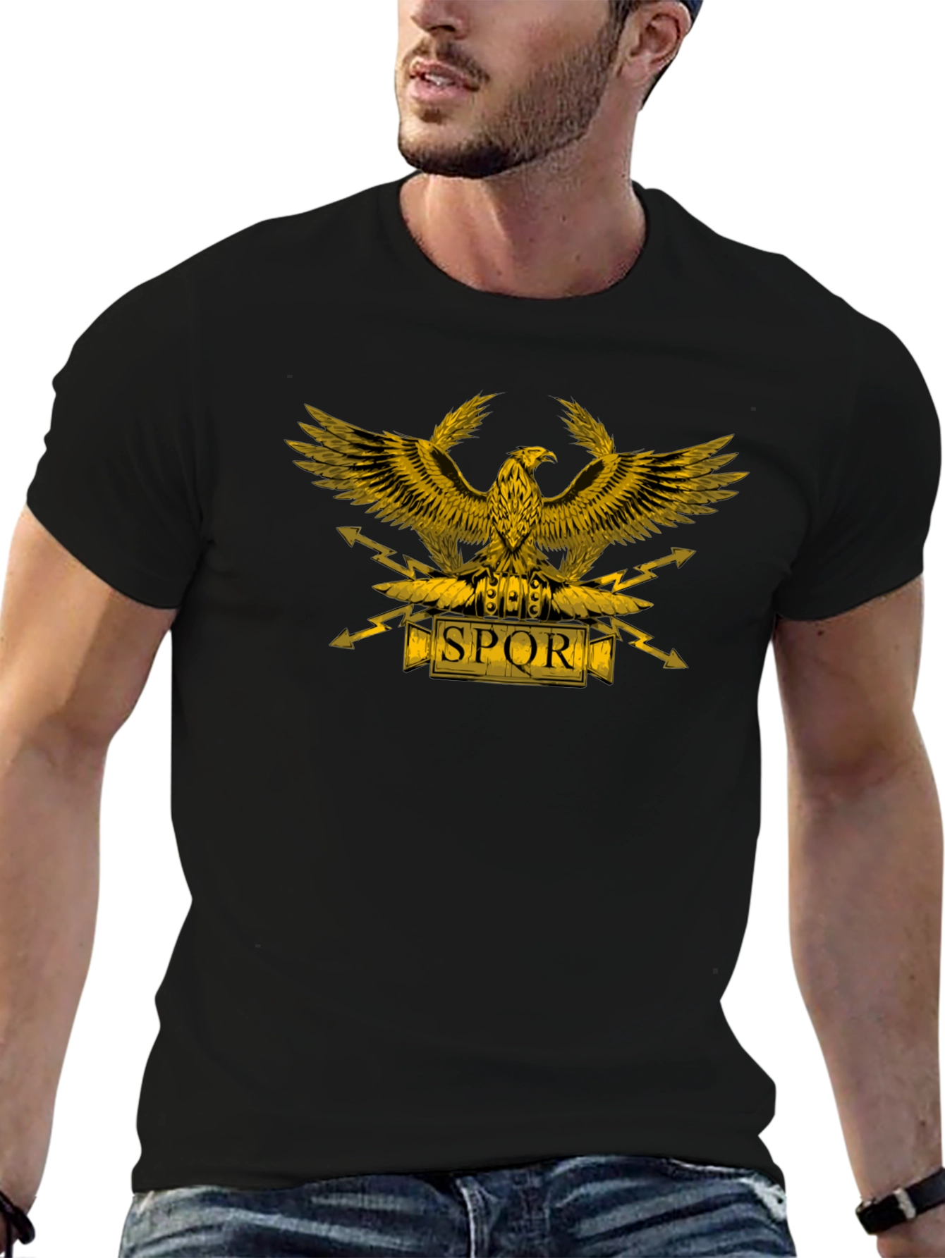 SPQR Eagle Graphic T-Shirt - Black