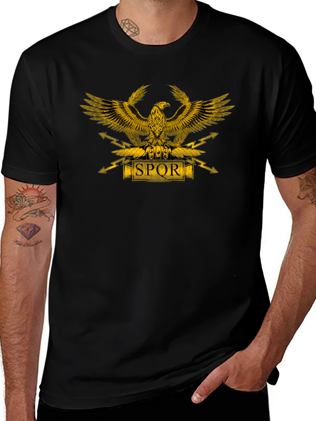 SPQR Eagle Graphic T-Shirt - Black