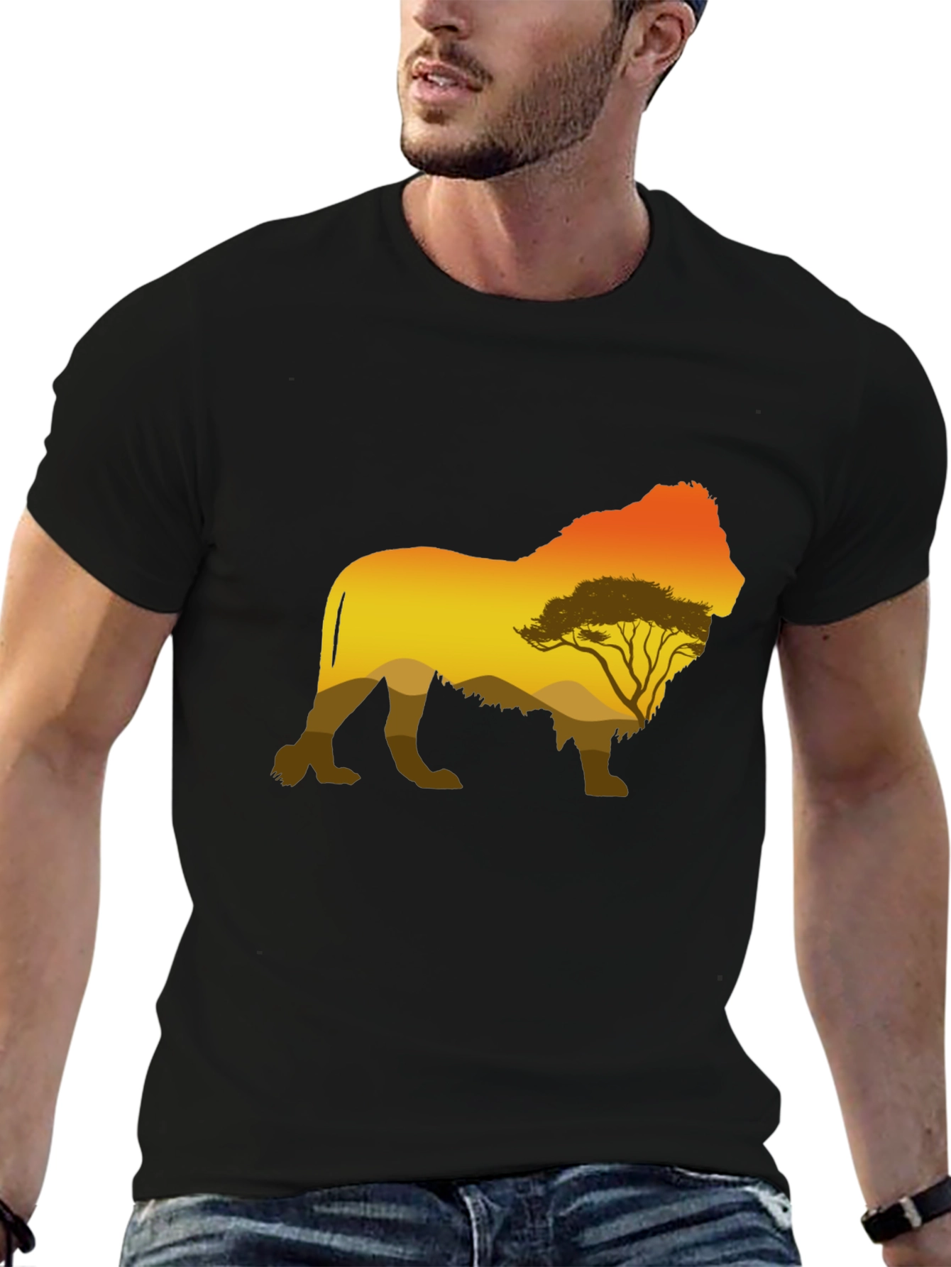 Lion Silhouette Graphic Tee - Mens Black T-Shirt