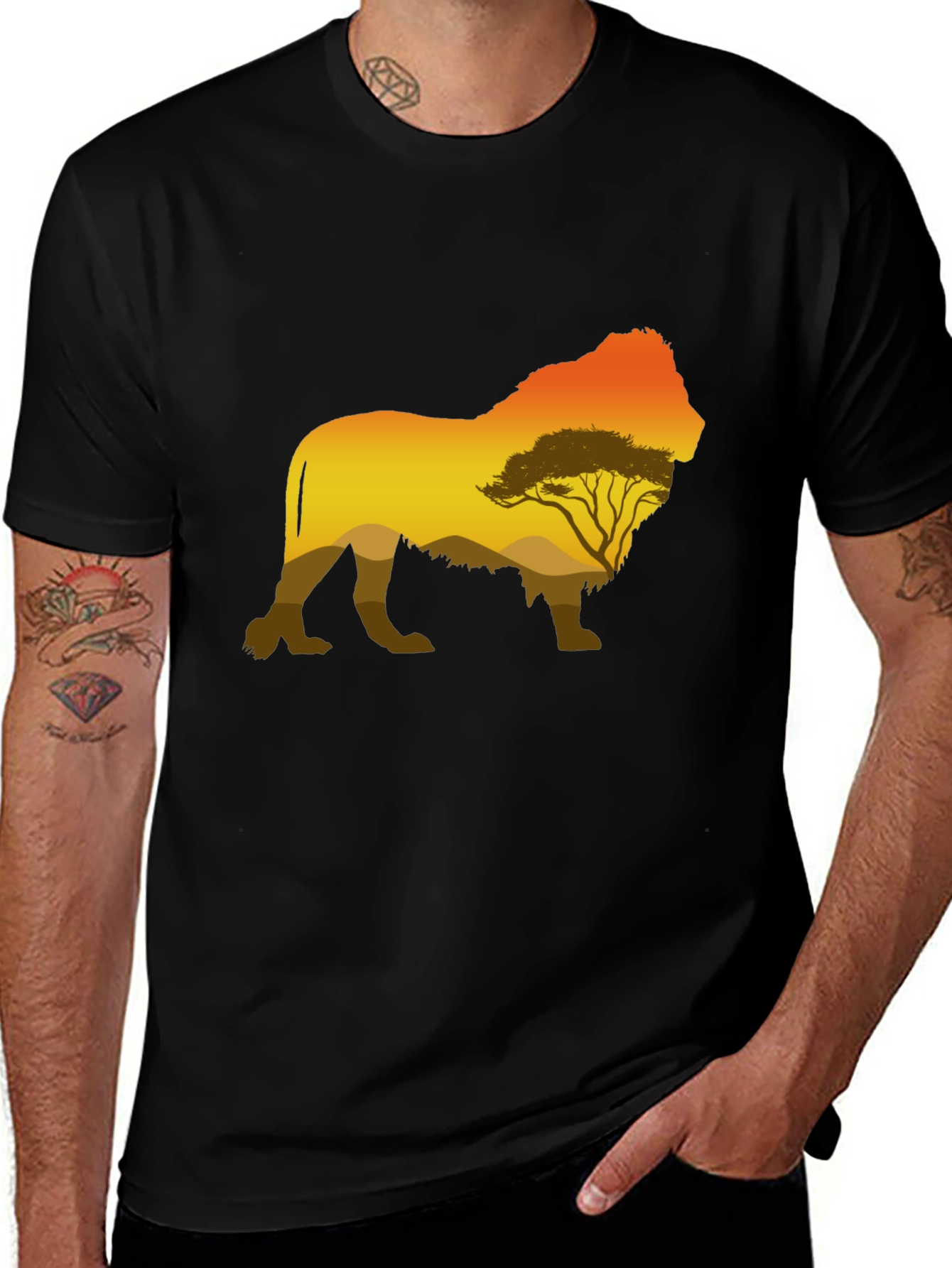 Lion Silhouette Graphic Tee - Mens Black T-Shirt