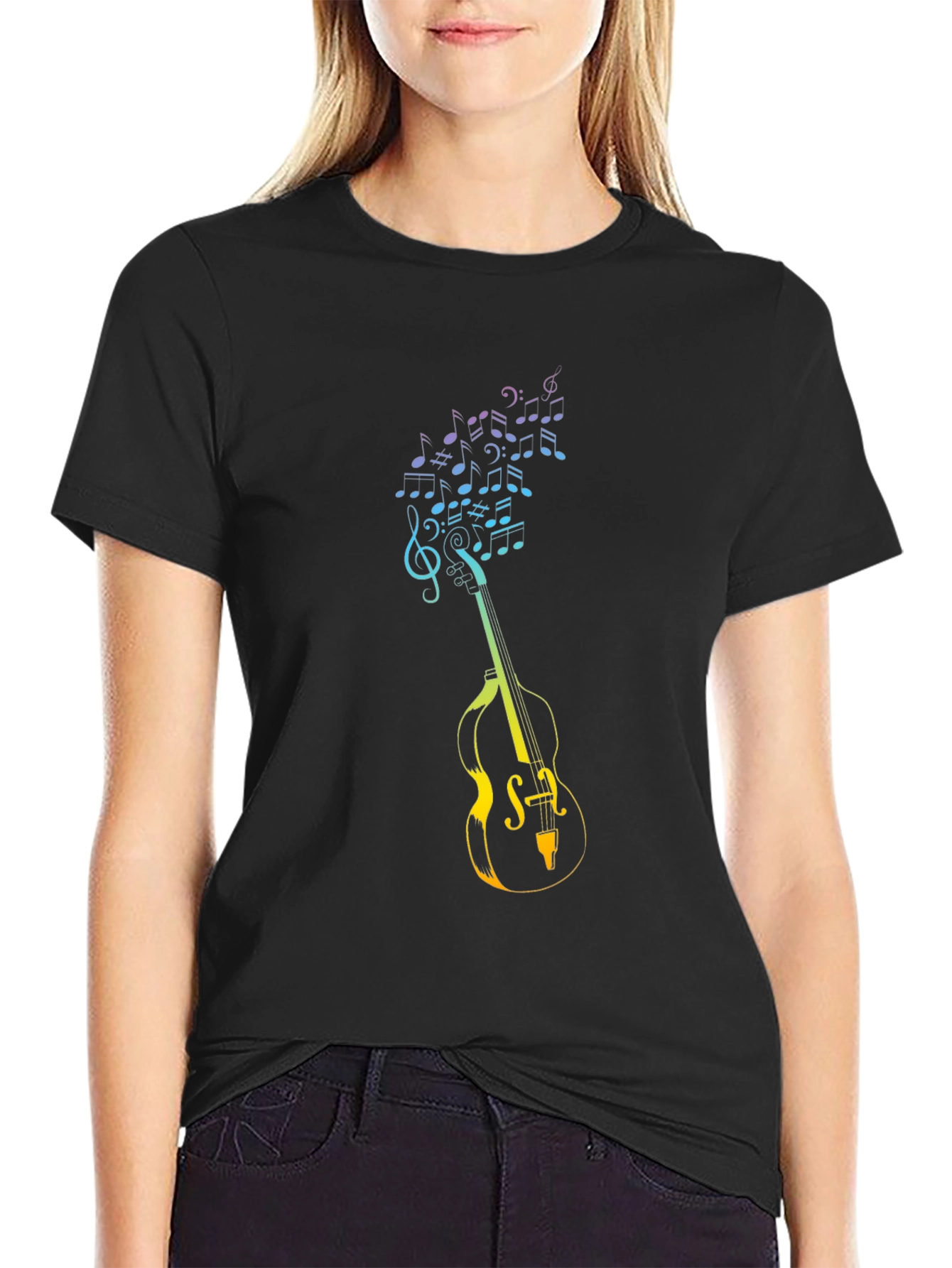 Musical Guitar Notes Graphic T-Shirt - Black