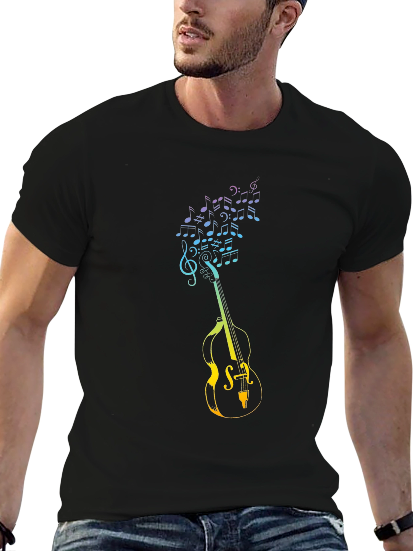 Musical Guitar Notes Graphic T-Shirt - Black