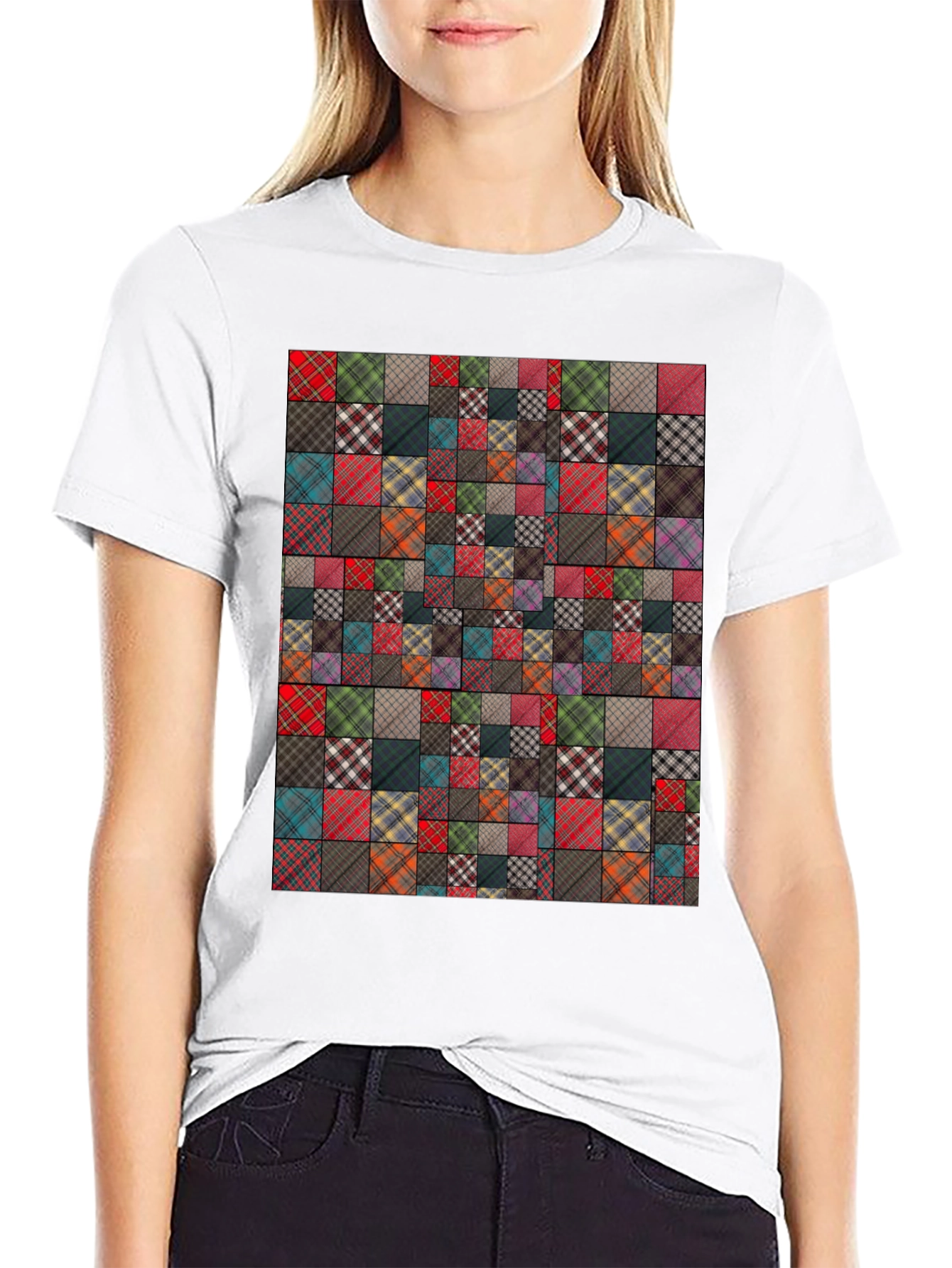 Patchwork Plaid Pattern T-Shirt