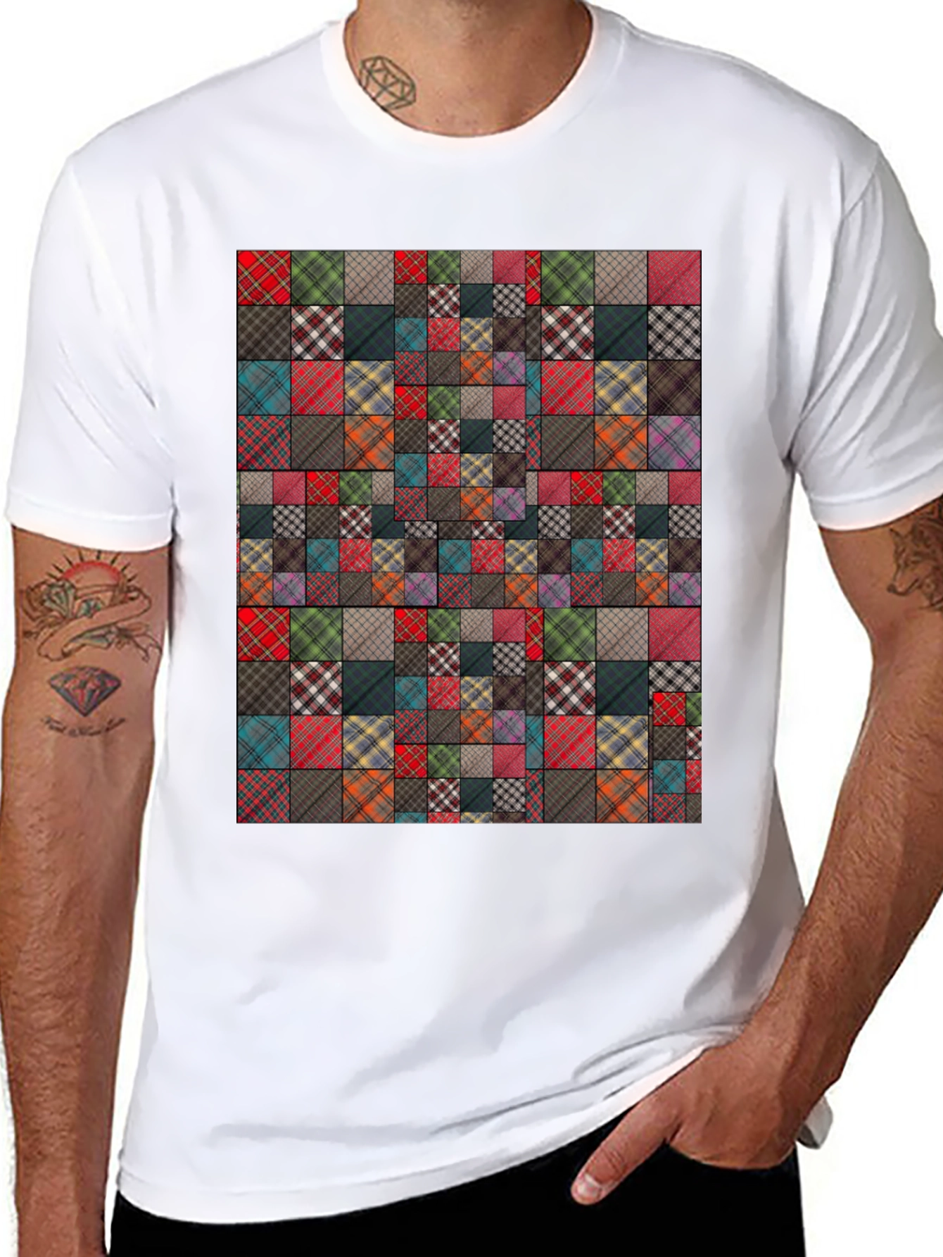 Patchwork Plaid Pattern T-Shirt
