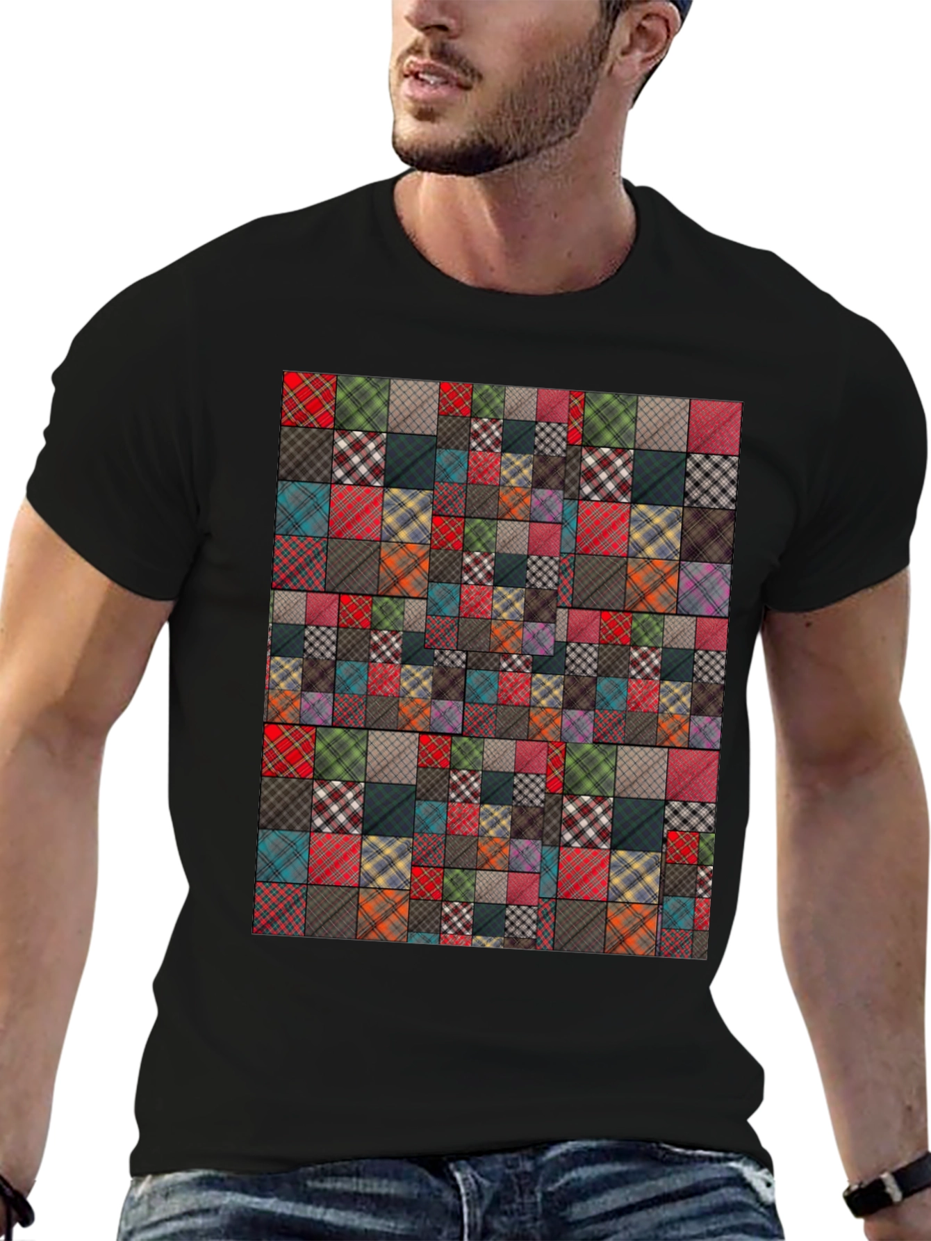 Patchwork Plaid Pattern T-Shirt