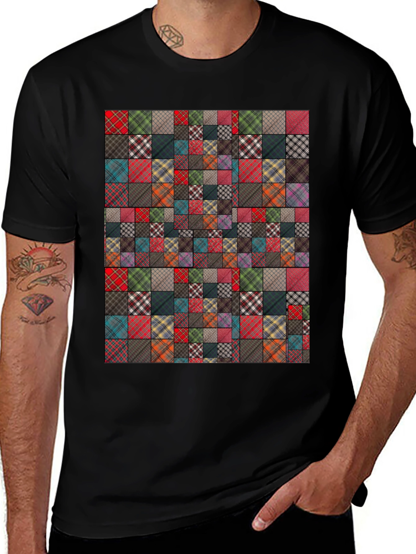 Patchwork Plaid Pattern T-Shirt