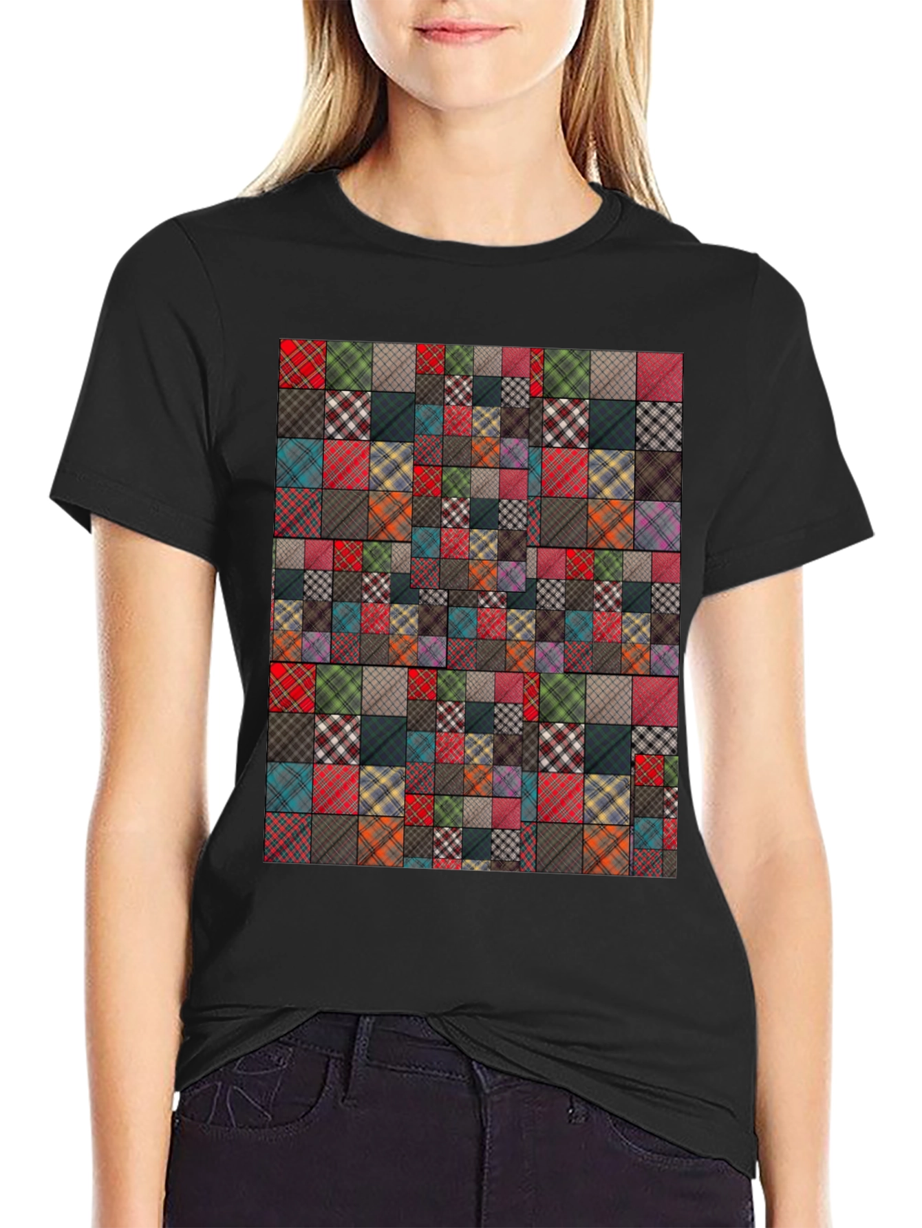 Patchwork Plaid Pattern T-Shirt
