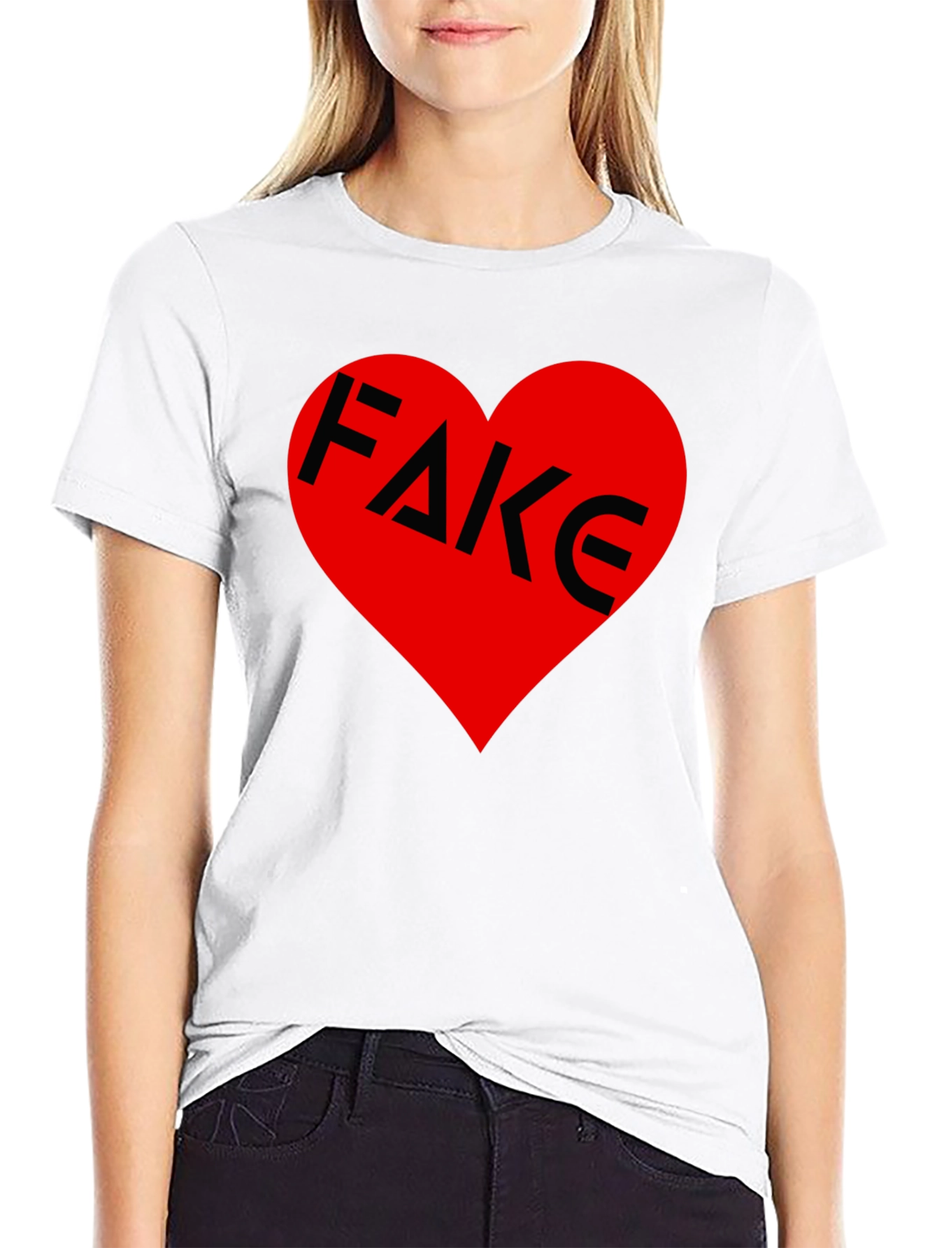 Fake Love Tee - Heart Graphic Print Black Shirt