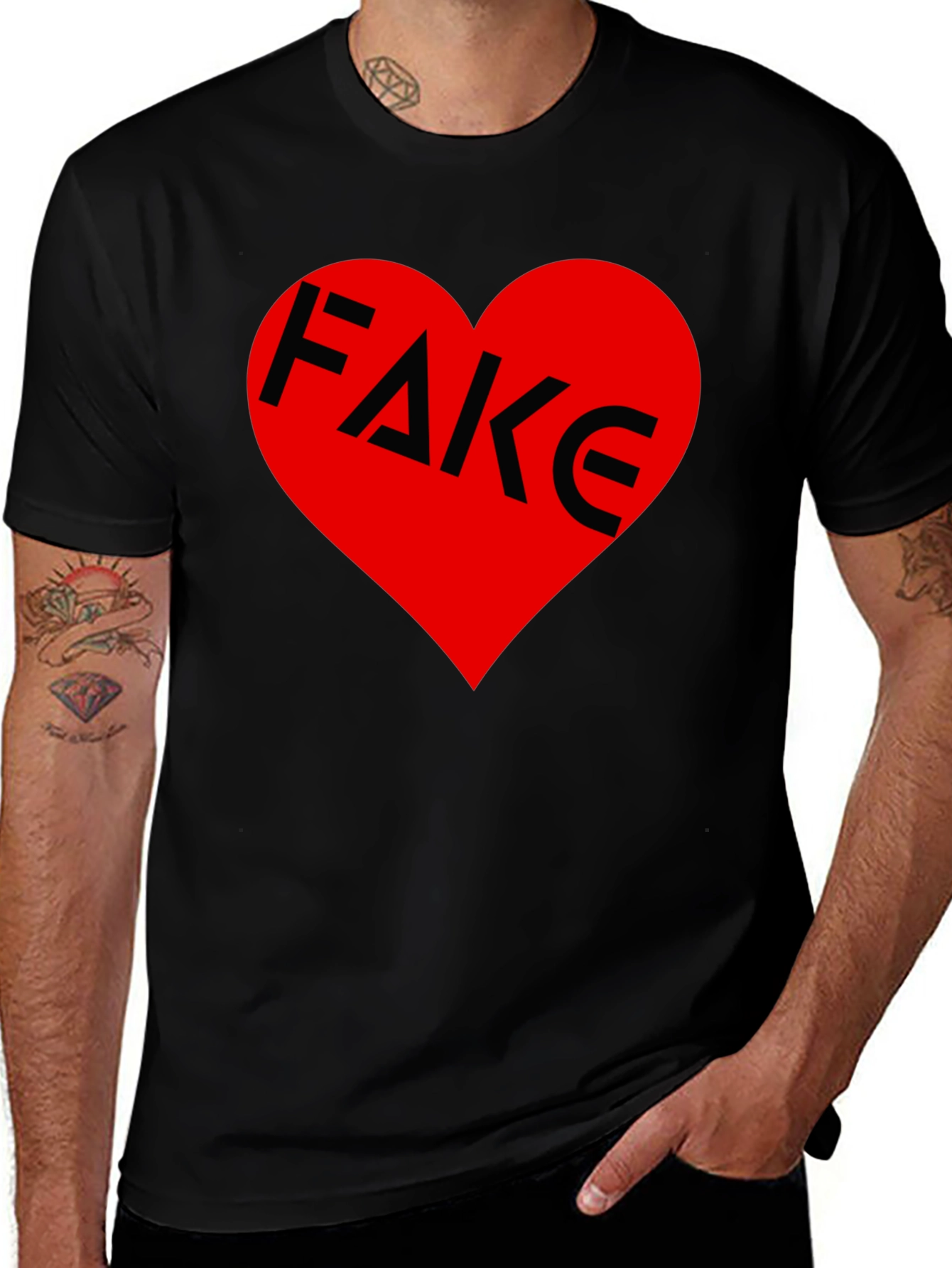 Fake Love Tee - Heart Graphic Print Black Shirt