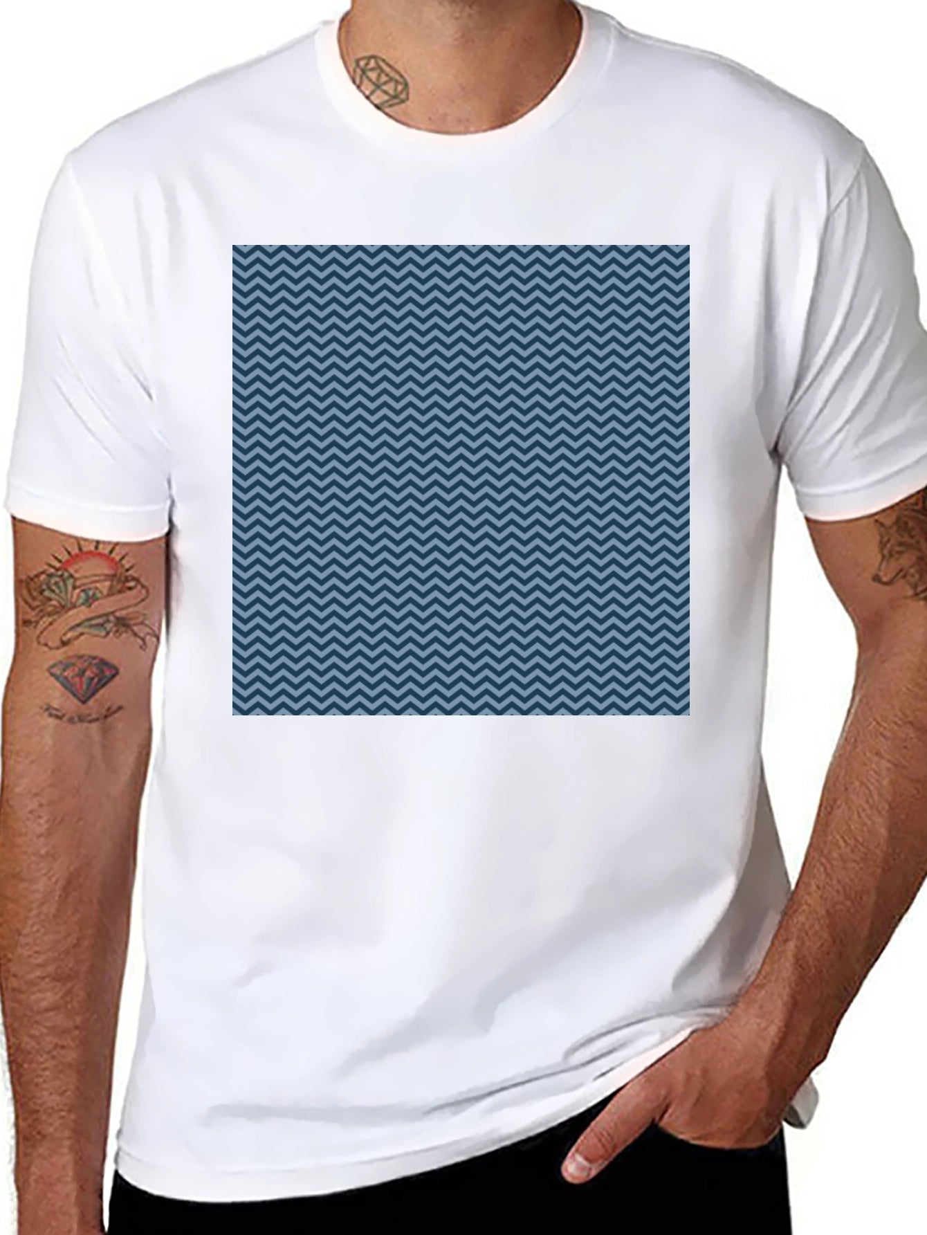 Blue Zigzag Pattern Black T-Shirt