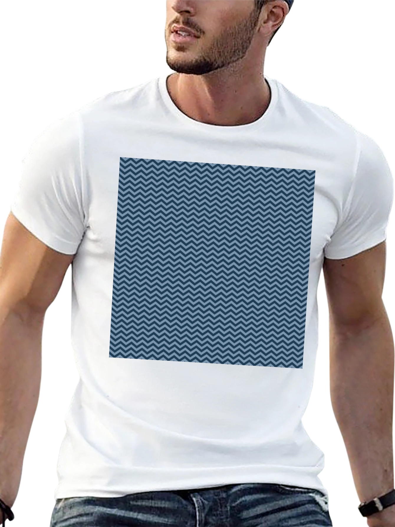 Blue Zigzag Pattern Black T-Shirt